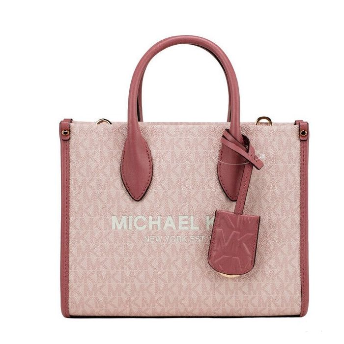 Michael Kors Women's Mirella Small Powder Blush PVC Top Zip Shopper Tote  Crossbody Bag