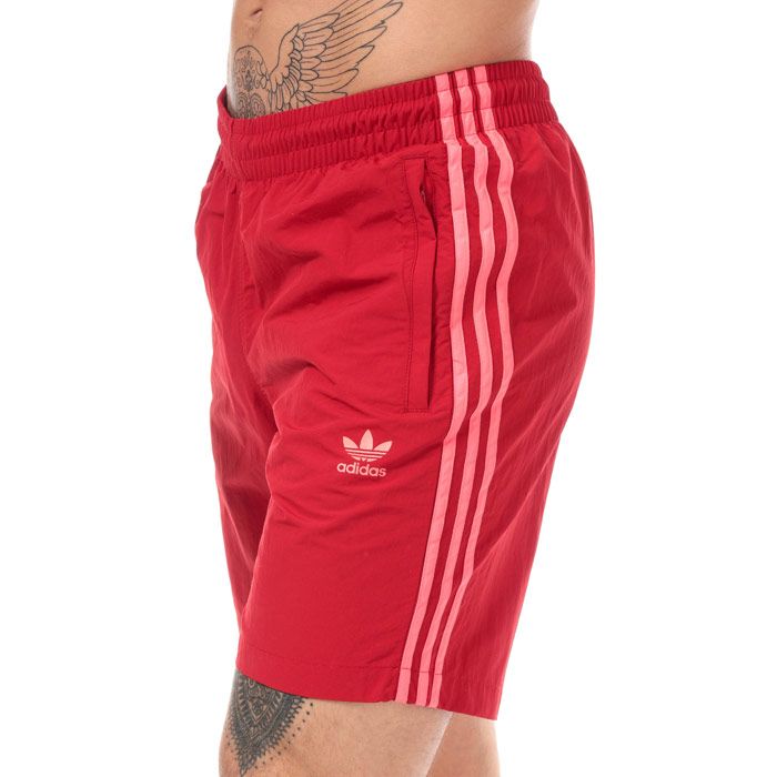 Men's adidas Originals 3-Stripes Swim Shorts in Red
