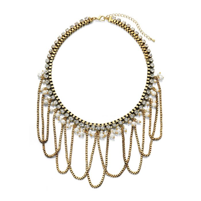 Fiorelli Fashion Worn Gold Plated Chain, Crystal & Pearl Draped ...