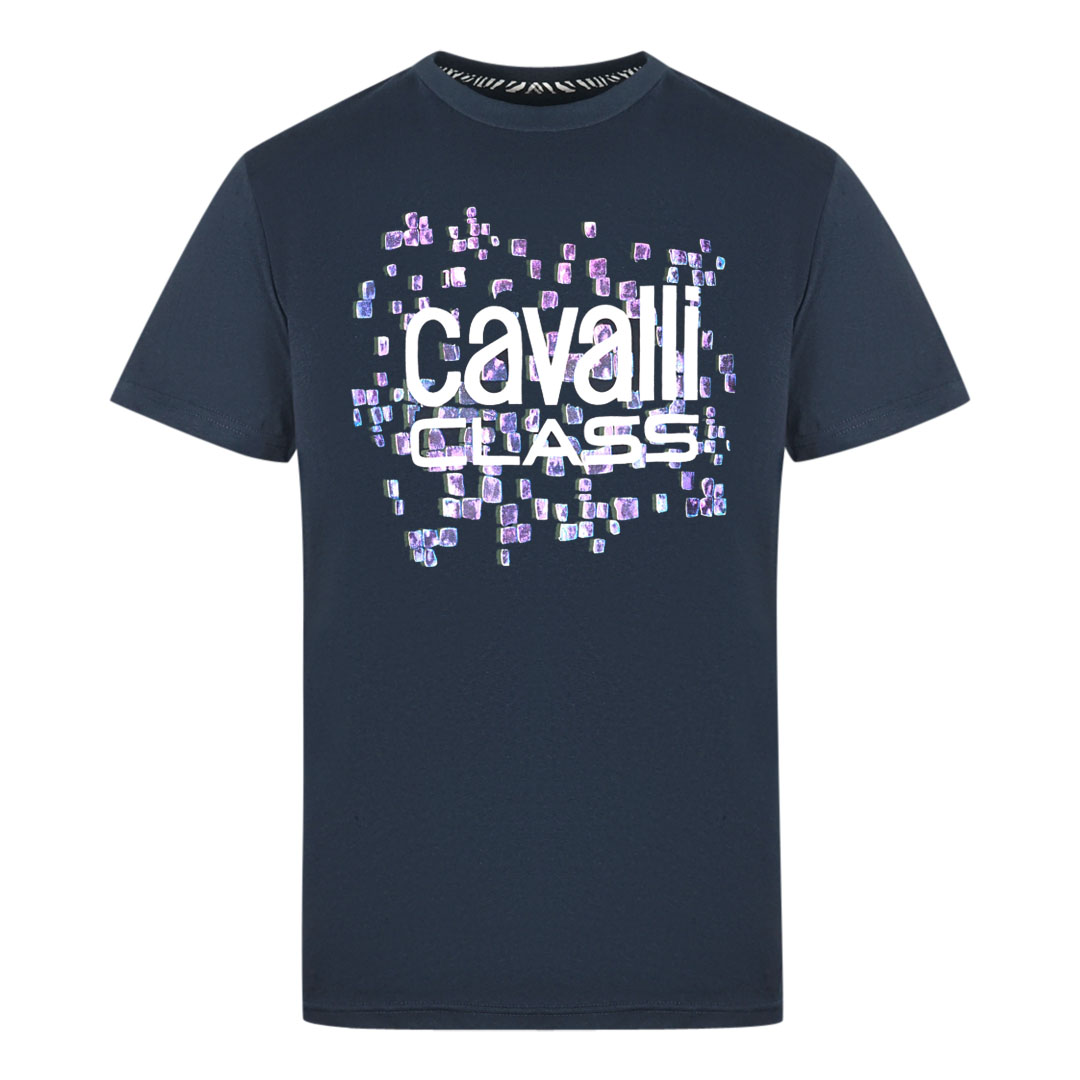 Thumbnail - Cavalli Class Skalen Design Logo Marineblau T-Shirt