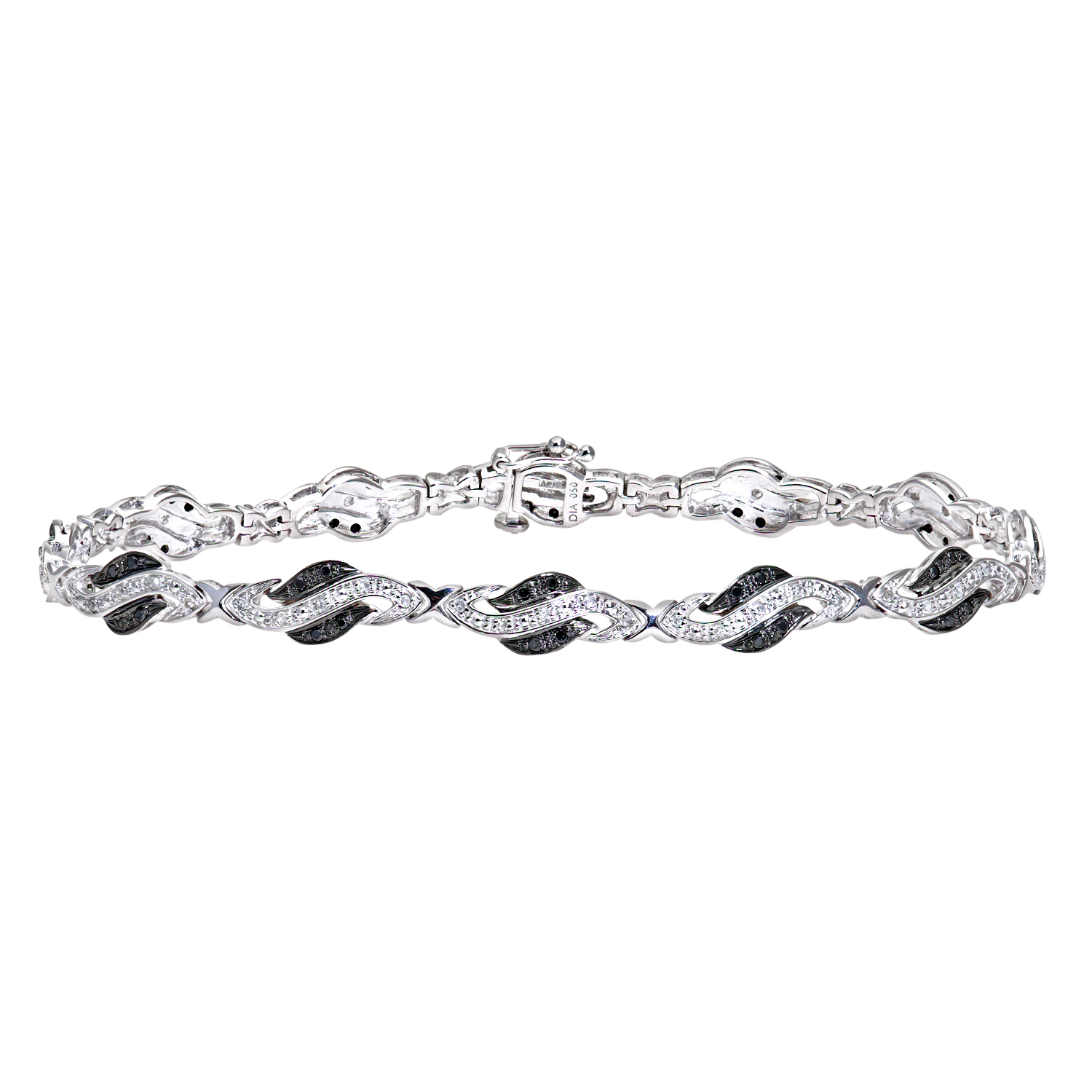Diamant L’Eternel Womens 9ct White Gold Black Diamond Crossover Link Bracelet – One Size