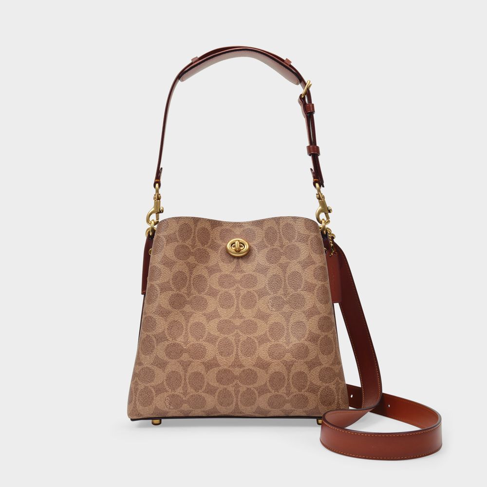 Coach Womens Willow Bucket Hobo Bag – – Tan Rust – Canva – Brown Calfskin – One Size