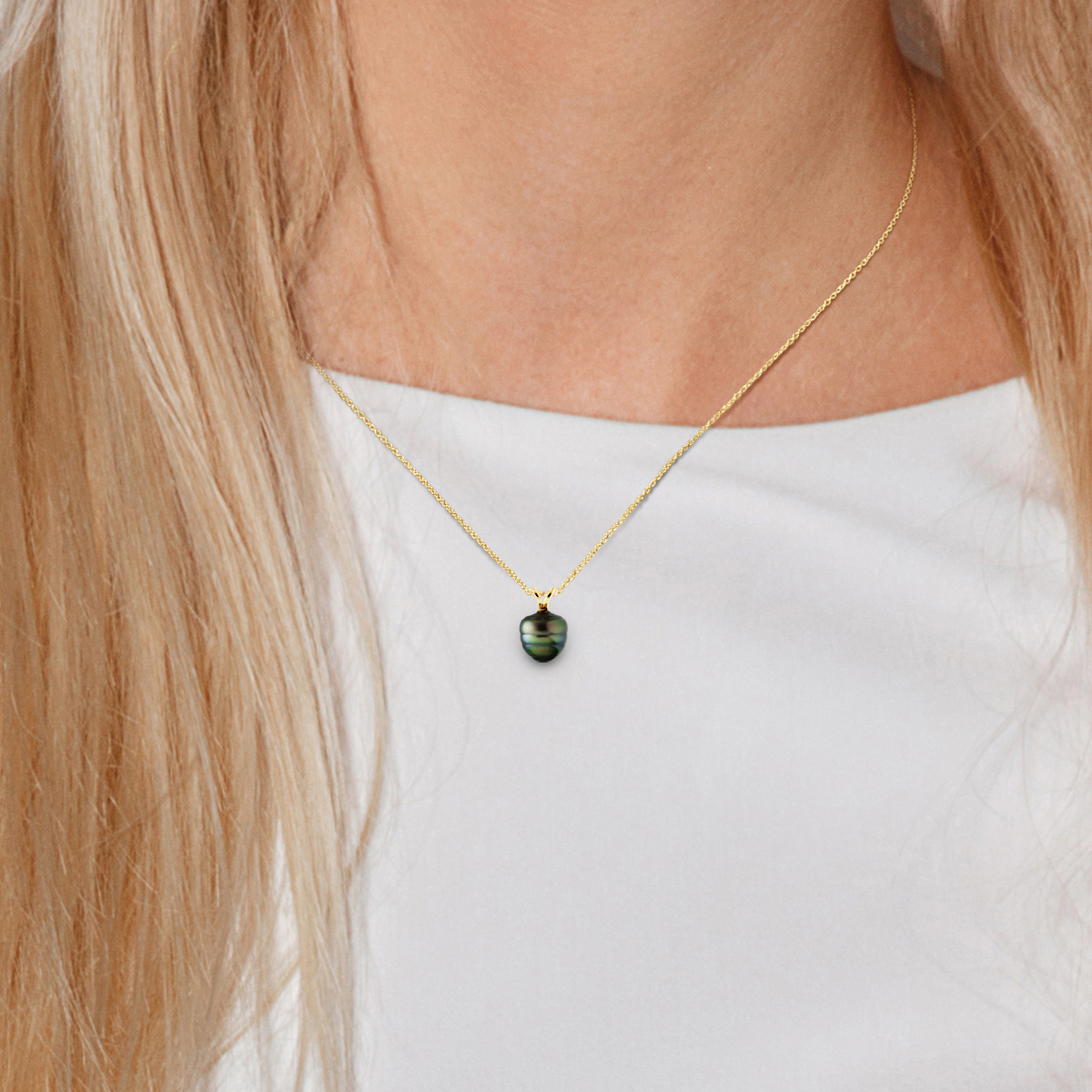 Diadema Hänge Gult guld och Tahitipärla halsband dam – bild 2