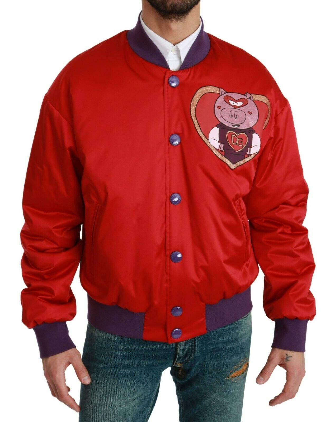 Thumbnail - Dolce & Gabbana - Blouson bombardier rouge ANNÉE DU COCHON pour homme