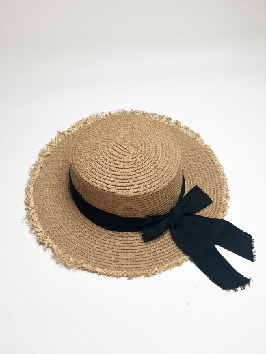 Svnx Women's Light Brown Straw Hat With Black Ribbon Bow In - Image 4