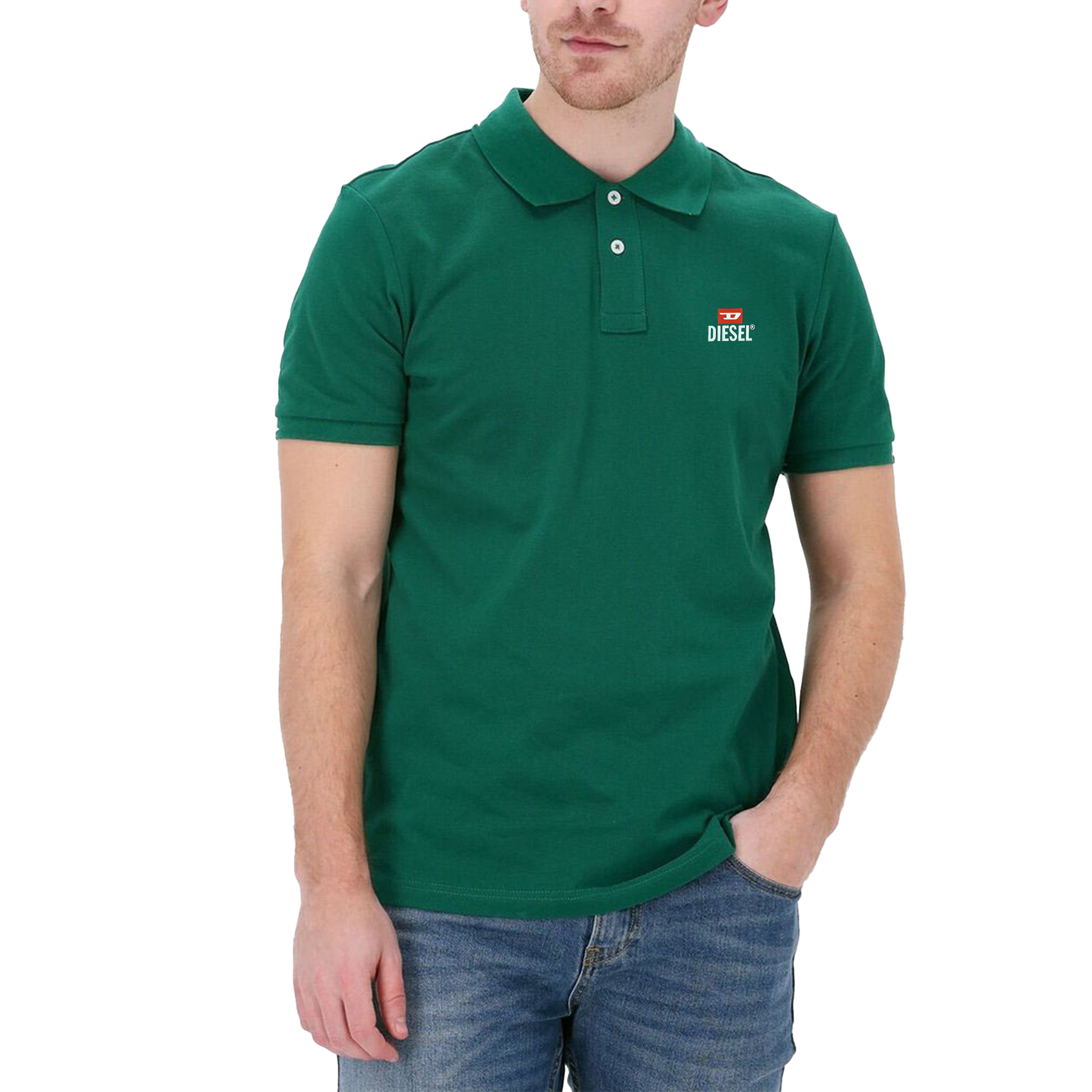 Diesel T-Smith-DIV Mens Polo Shirts Casual Golf Tee - Green Cotton - Size 3XL