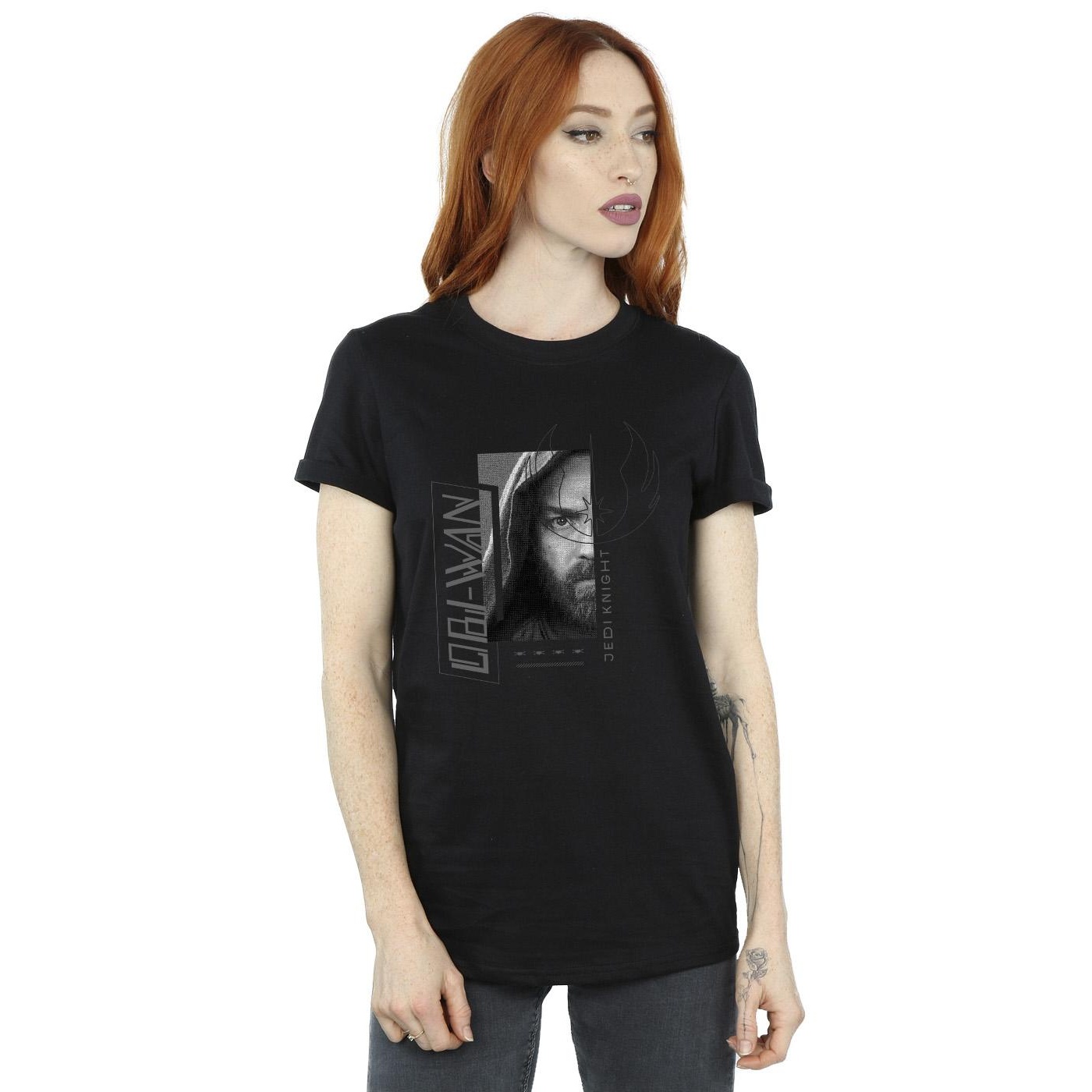 Star Wars Womens/Ladies Obi-Wan Kenobi Jedi SciFi Collage Cotton Boyfriend T-Shirt (Black) dam – bild 2