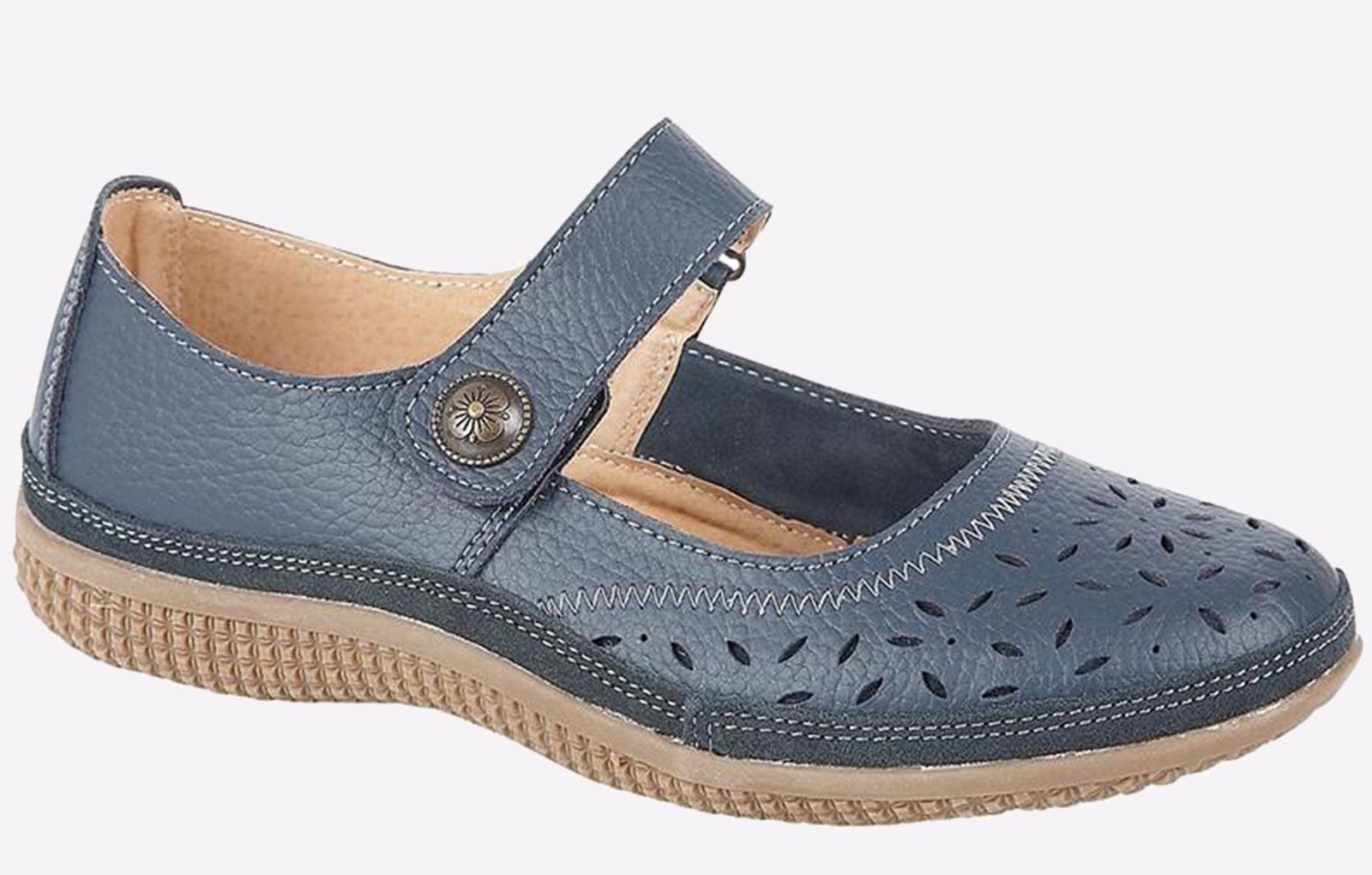 Boulevard Ontario Perforated Bar Leather Womens - Navy - Size UK 5
