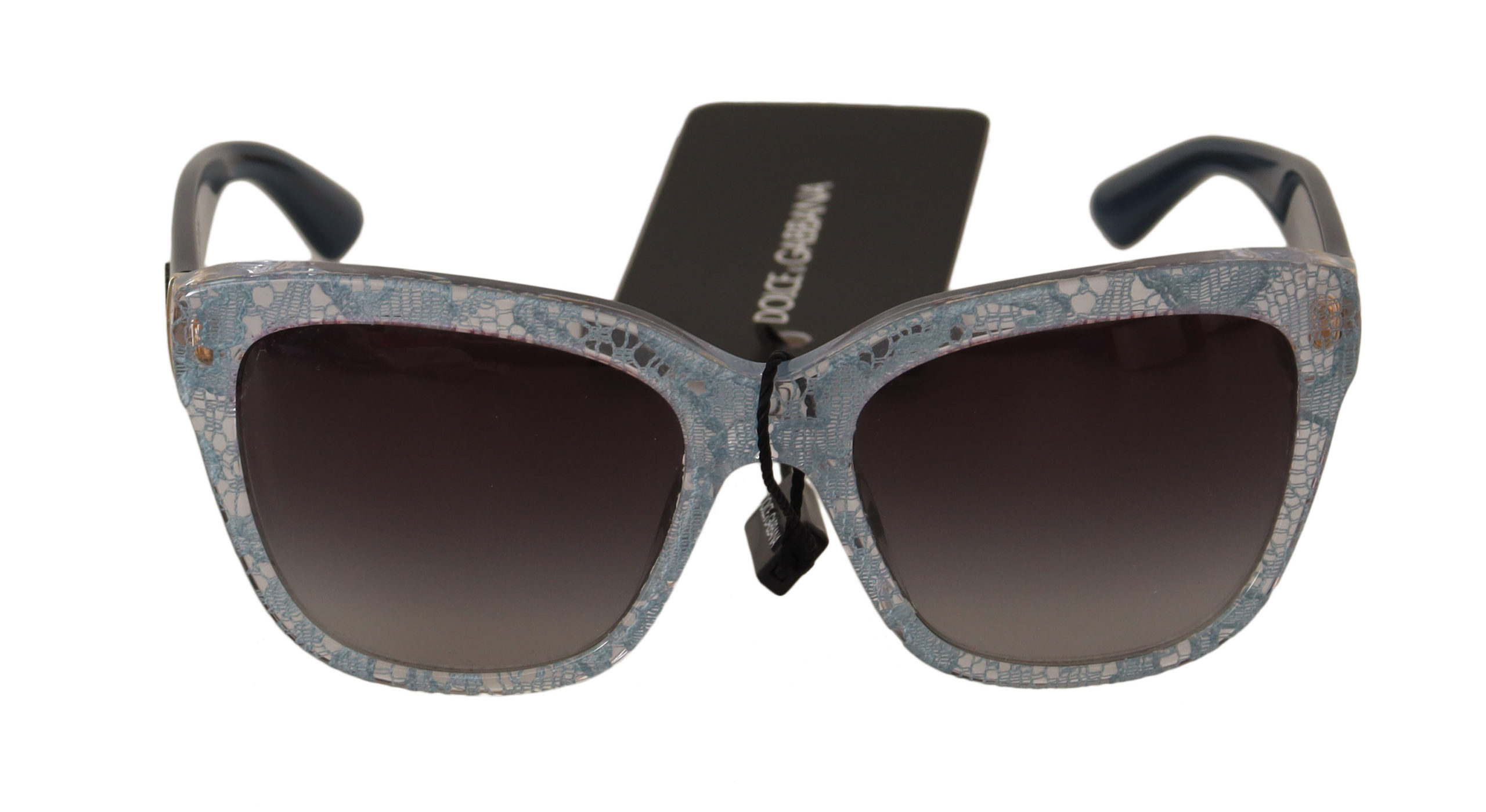 Thumbnail - Dolce & Gabbana Damen Blaue Spitzen-Acetat Graue Linsen Logo Sonnenbrille