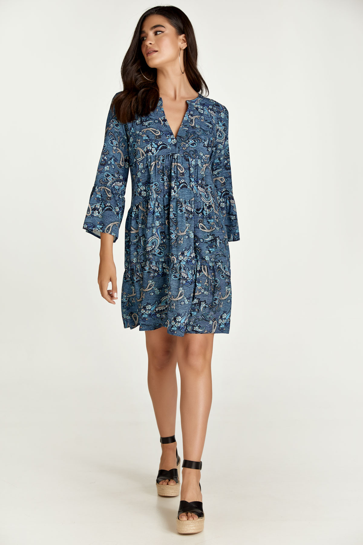 Conquista Indigo Paisley Print A Line Klänning dam – bild 2