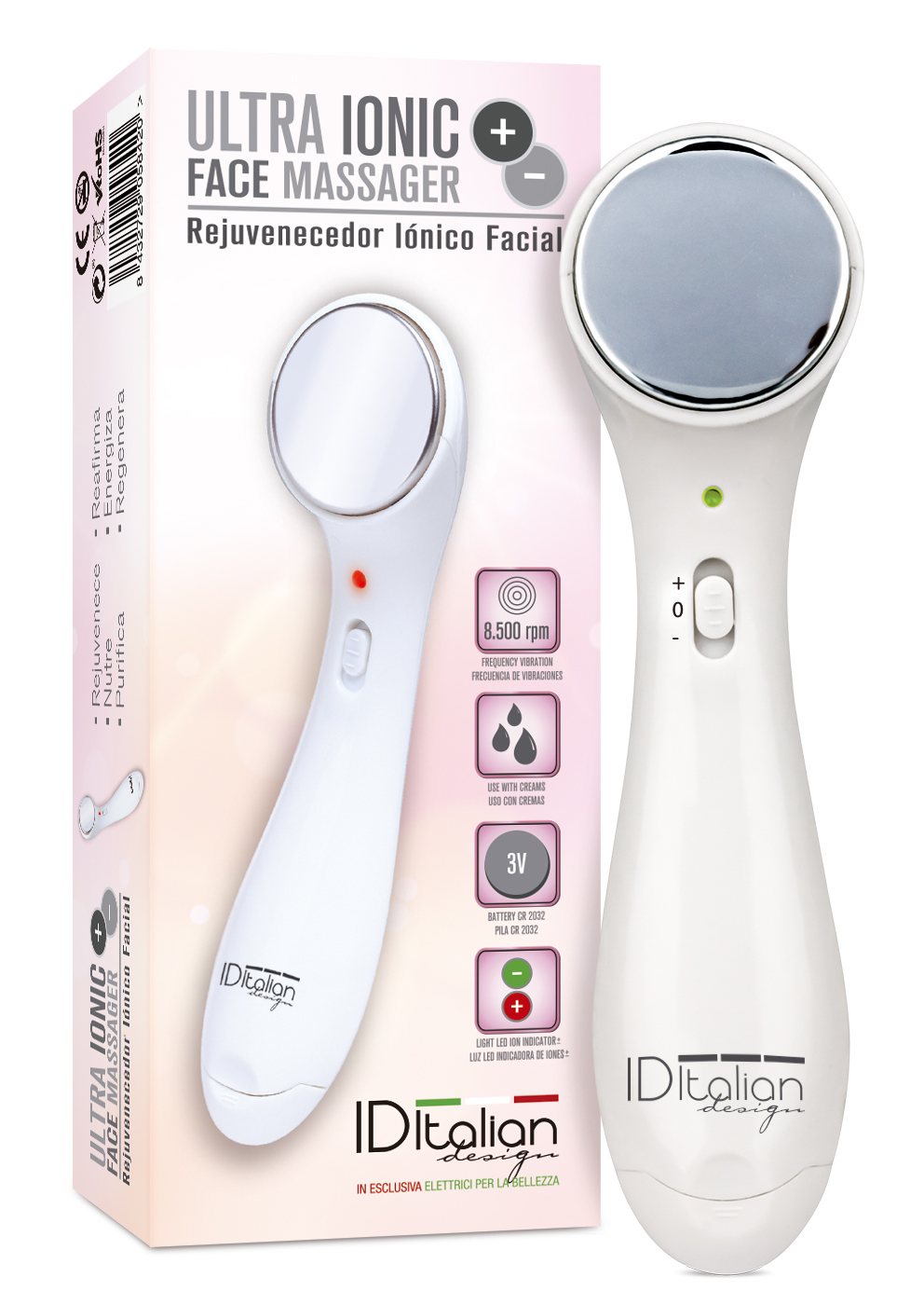 Verjüngungskur für das Gesicht mit dem Ionen-Massagegerät - weiß - 8500 rpm