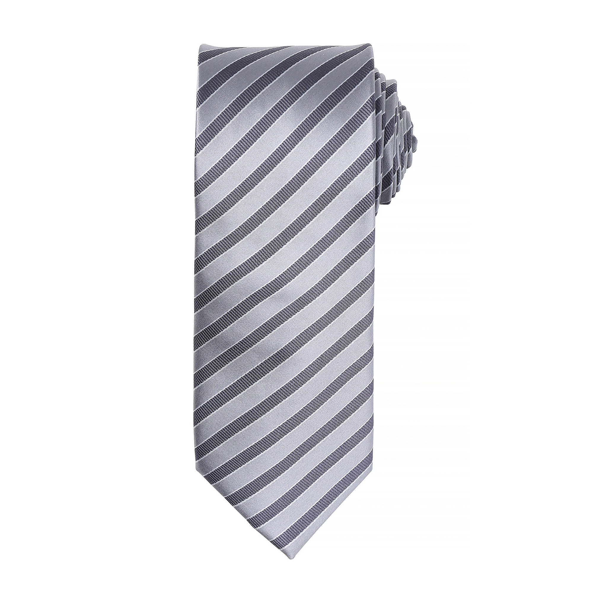 Premier Mens Double Stripe Pattern Formal Business Tie (Silver/Dark Grey) - One Size
