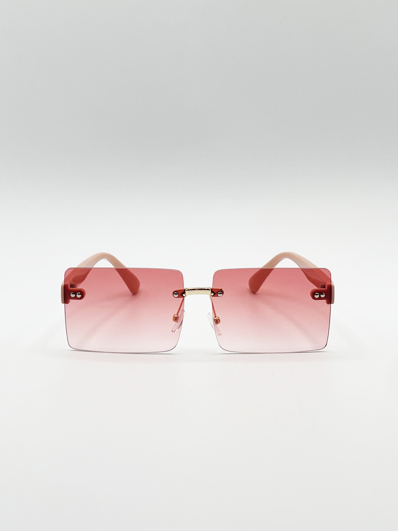 SVNX Womens Square Frameless Sunglasses with Pink and Yelllow Ombre Lens Metal - One Size