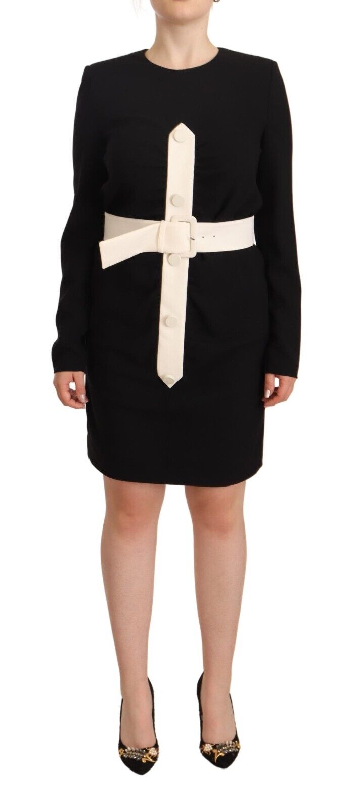 Givenchy Womens Black Wool Long Sleeves Belted Mini Sheath Dress – Size 8 UK
