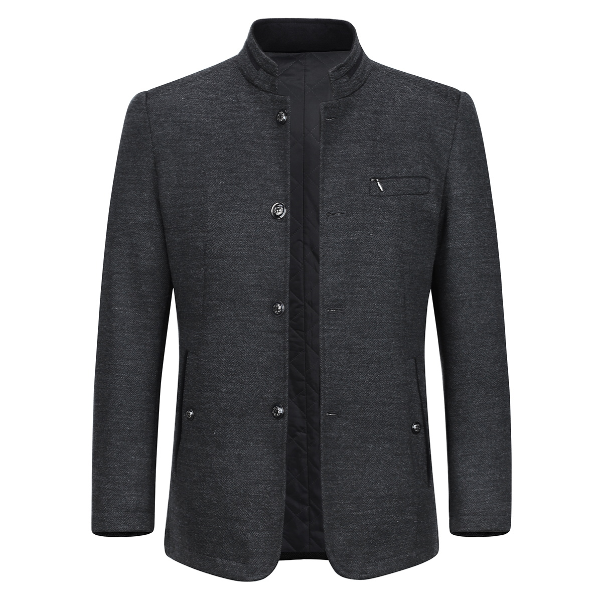 Thumbnail - Herren Kurzer Slim Fit Mantel mit Stehkragen Business Casual Wollmantel Grau