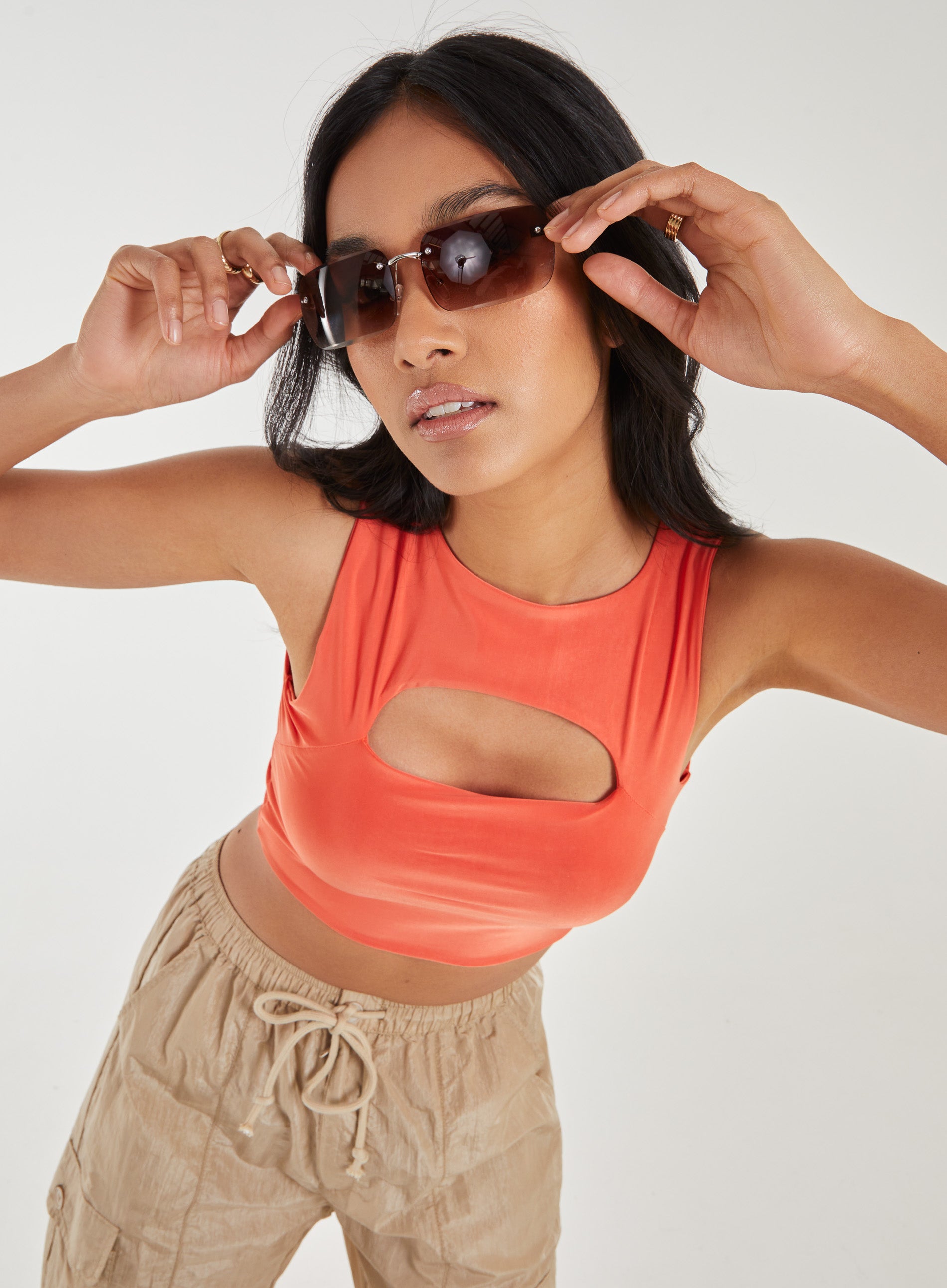 Pink Vanilla Womens Letterbox Slinky Crop Top - Orange - Size Large