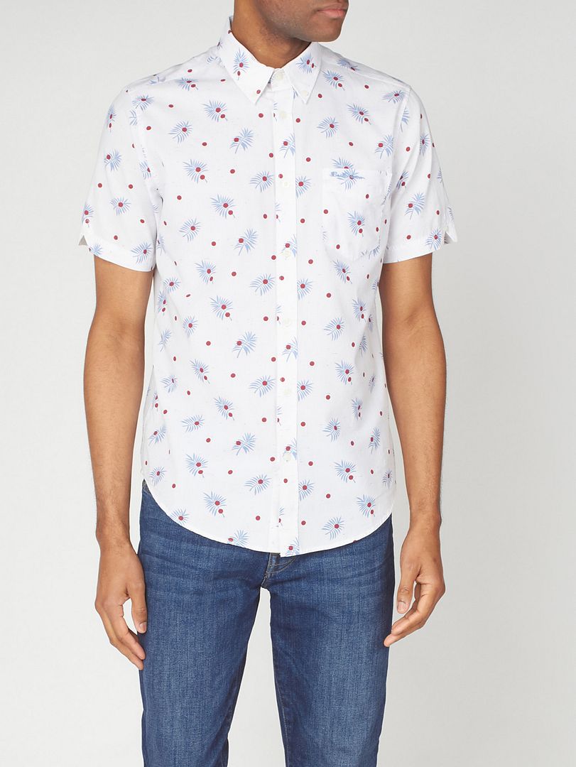 Ben Sherman Printed Mens Vit Oxfordskjorta herr – bild 2