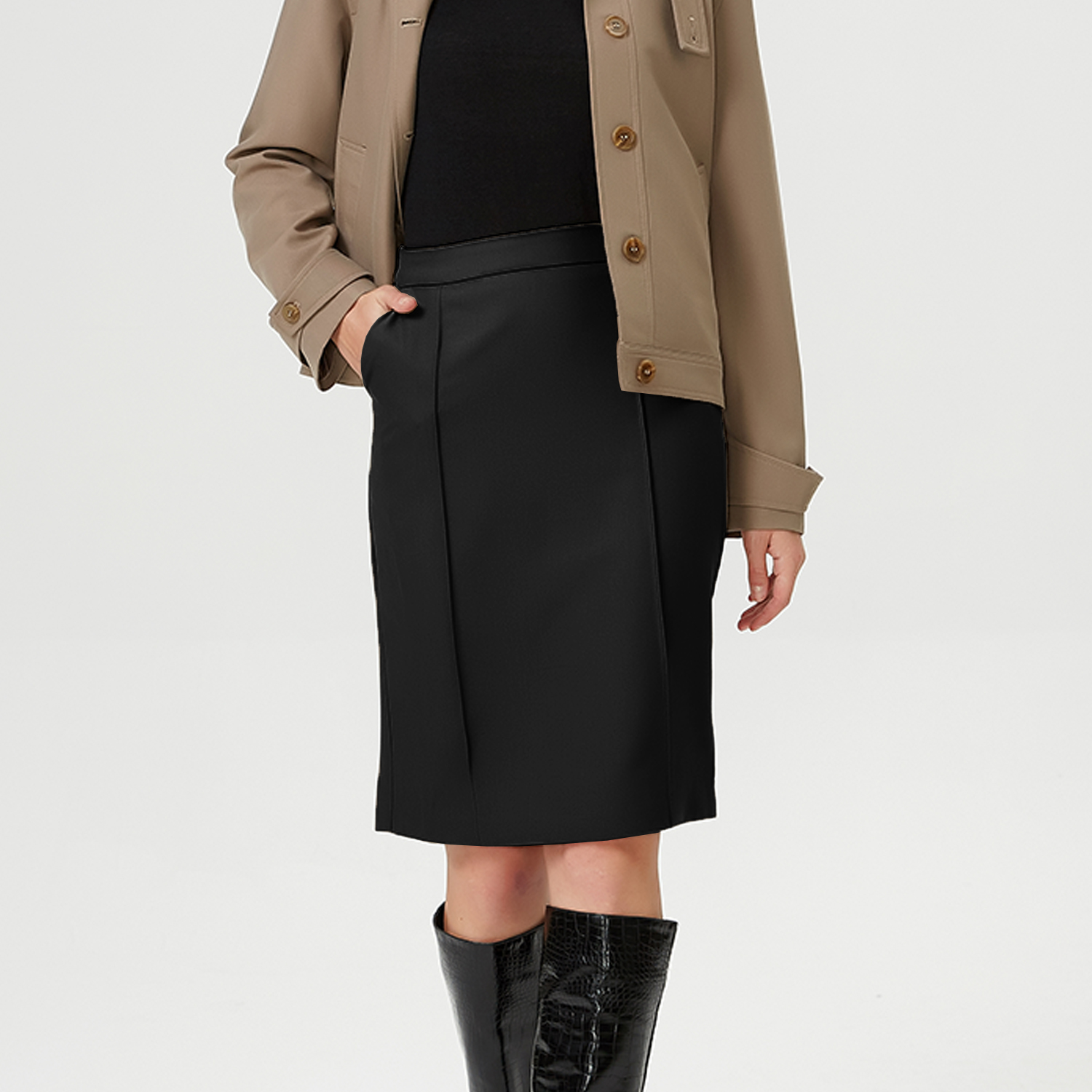 Rechte Rok Met Gestikte Plooien-image