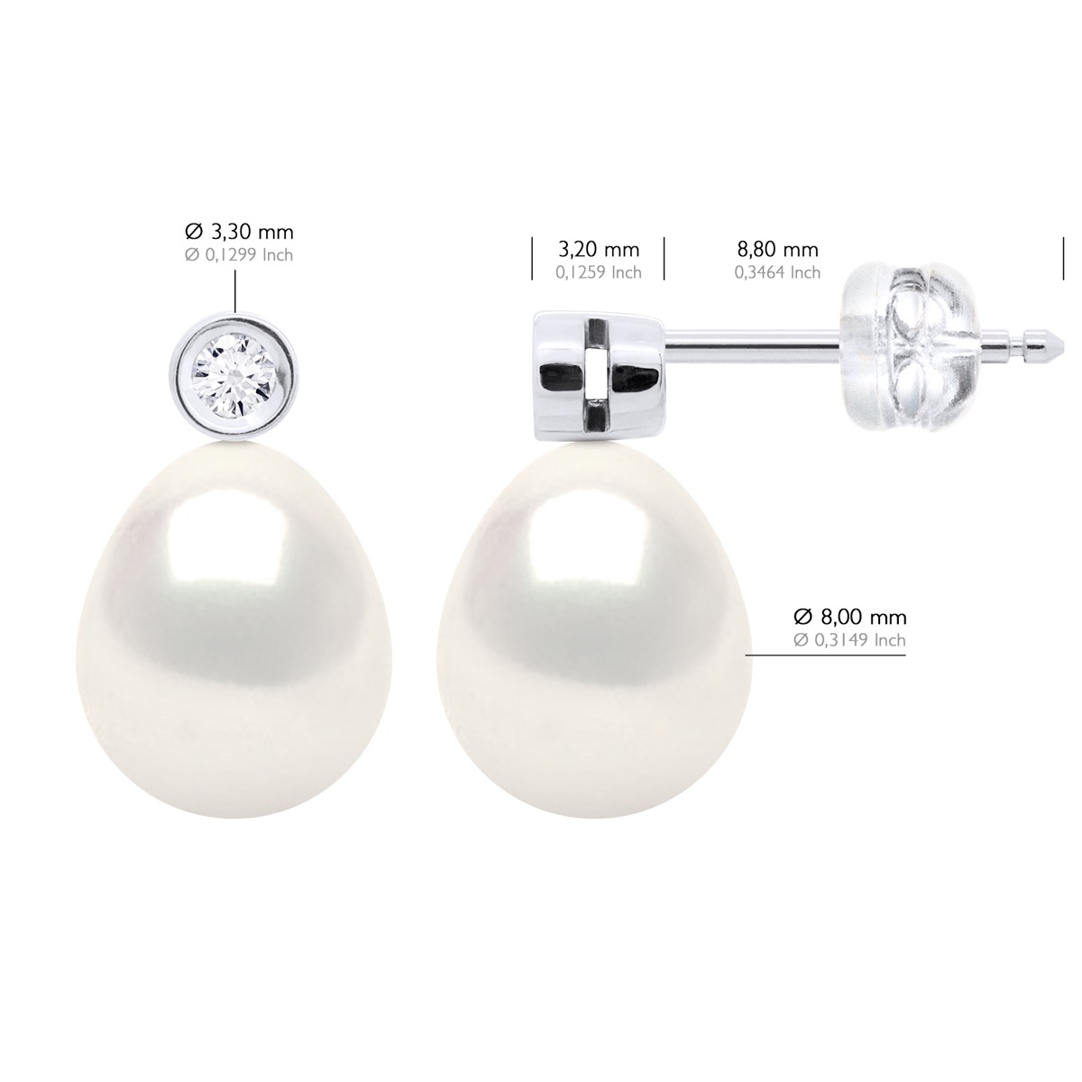 Ateliers Saint Germain Örhängen Prestige -Diamanter 0,02 Cts Kvalitet HSI Vitguld Äkta odlade sötvattenspärlor Pärla 8-9 mm dam – bild 2
