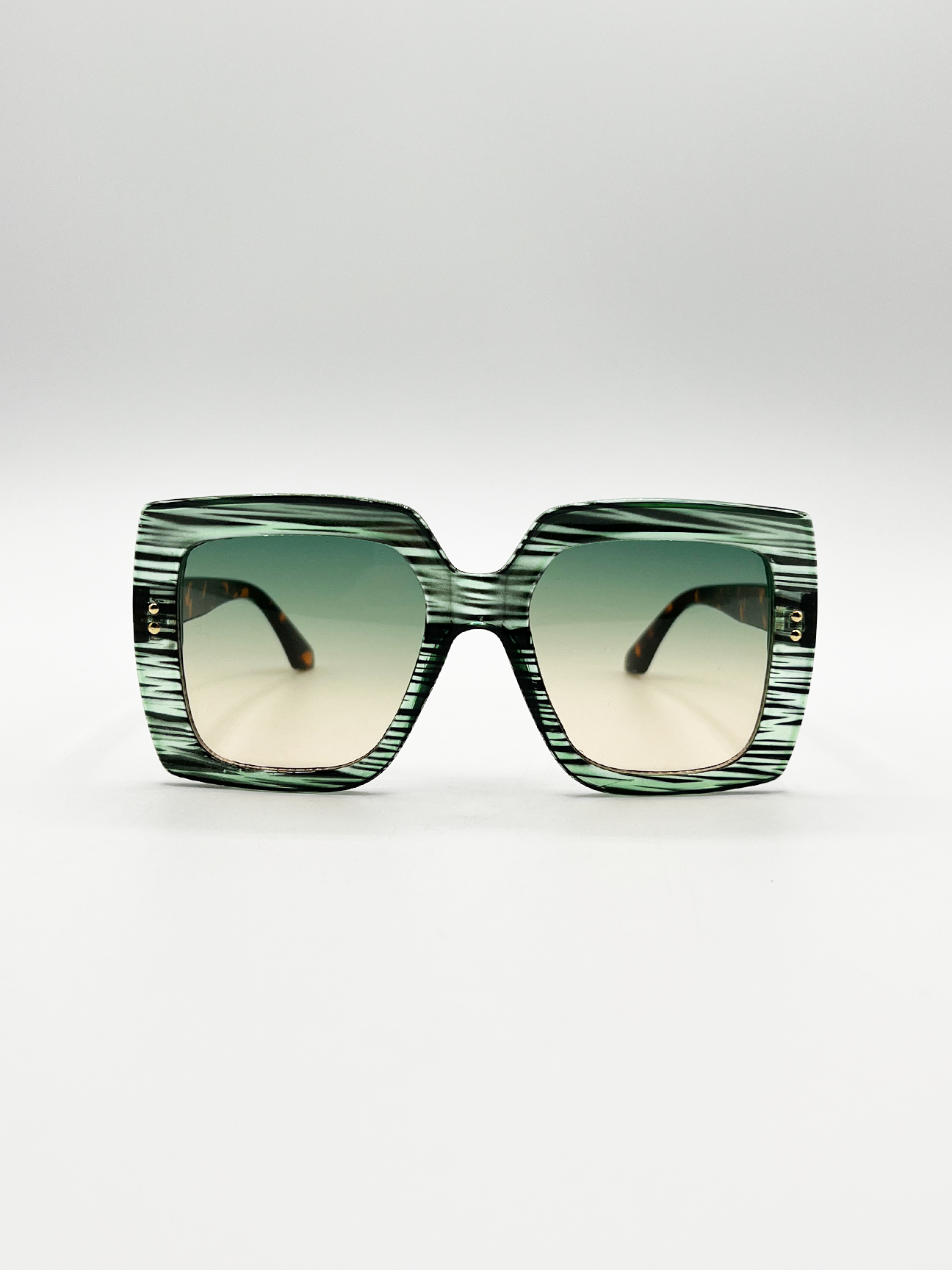 SVNX Women's Oversized Square Frame in Multi Print Sunglasses in Green - Image 2