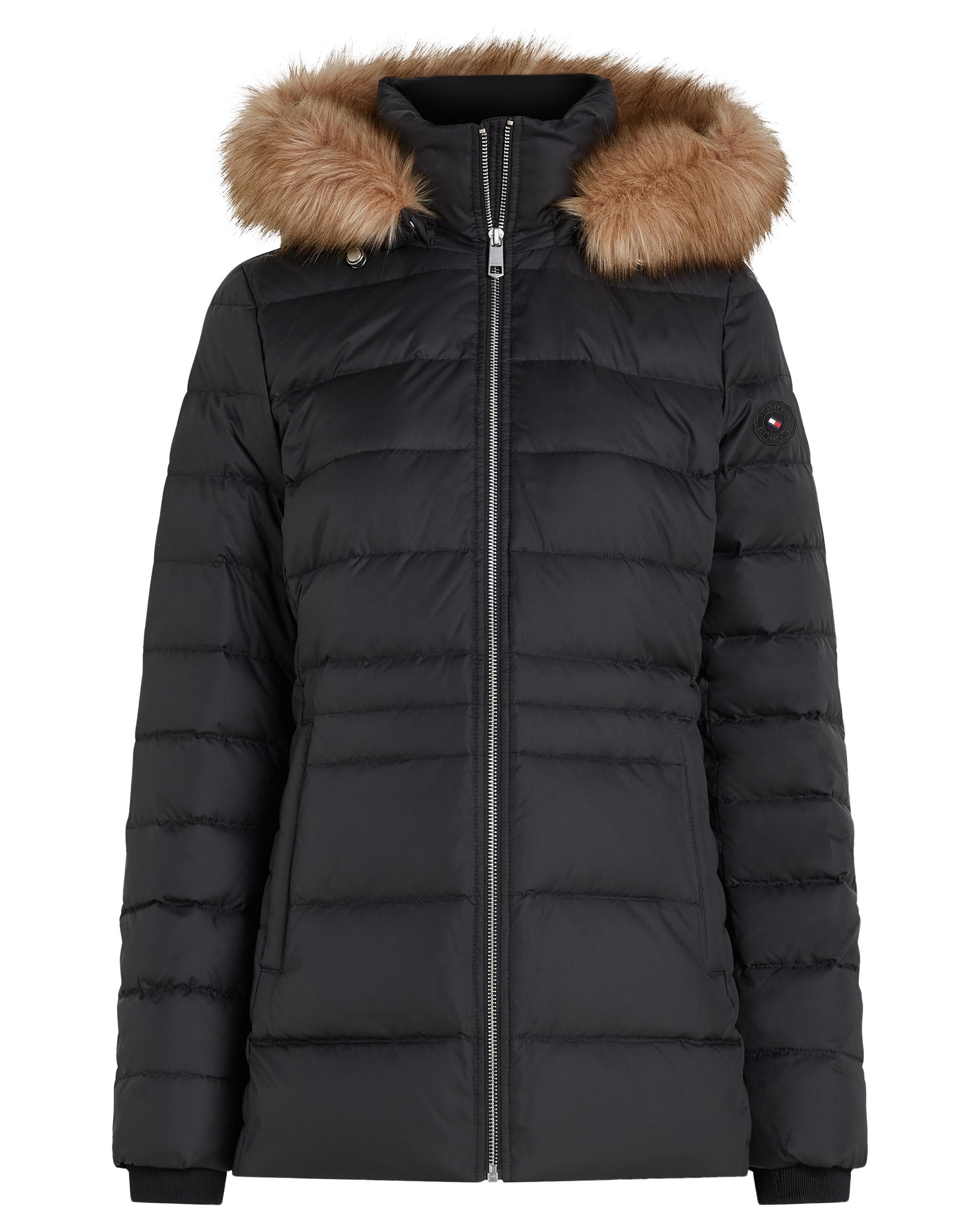 Tommy Hilfiger Tyra Down Faux Fur Womens Jacket - Black - Size Medium