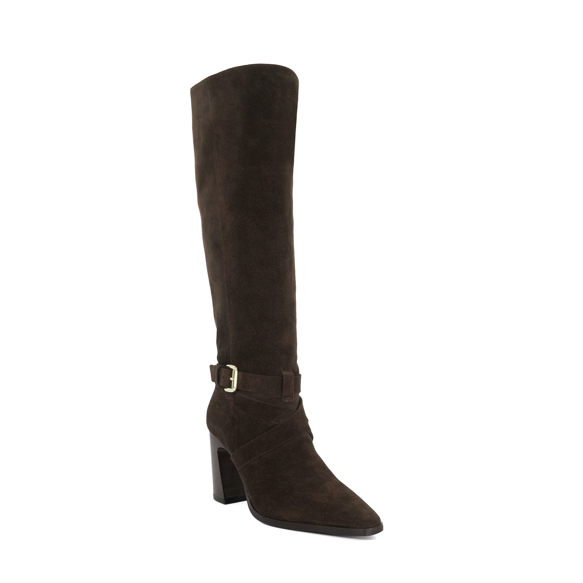 Dune London Womens Ladies Solanna – Block Heel Knee High Boots – Brown material_Suede – Size UK 4