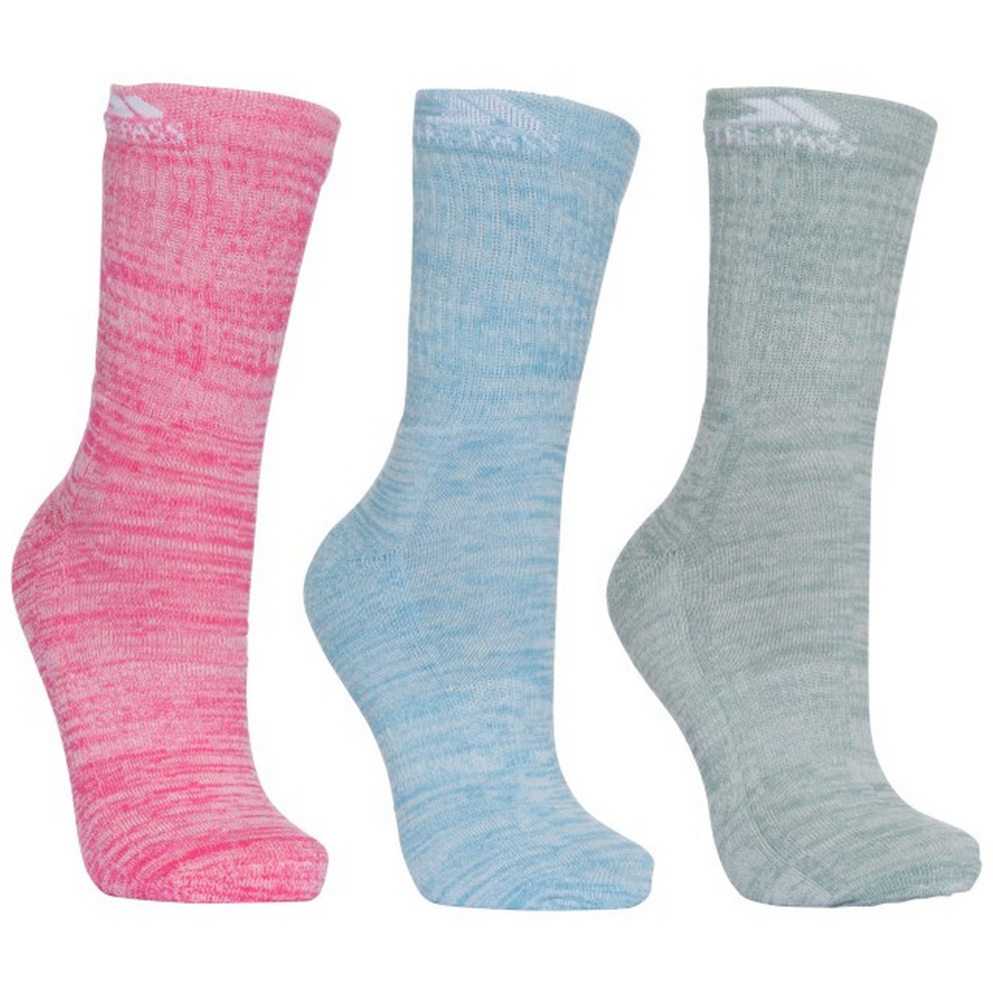 Trespass Women's Blue / Helvellyn Trekking Socks (Pack Of 3) - Rose Melange/ Melange/Sage Melange - 6-9 Uk - Rose Melange/ Melange/Sage Melange - 40% Cotton/40% Polyester/15% Polyamide/5% Elastane - Image 3