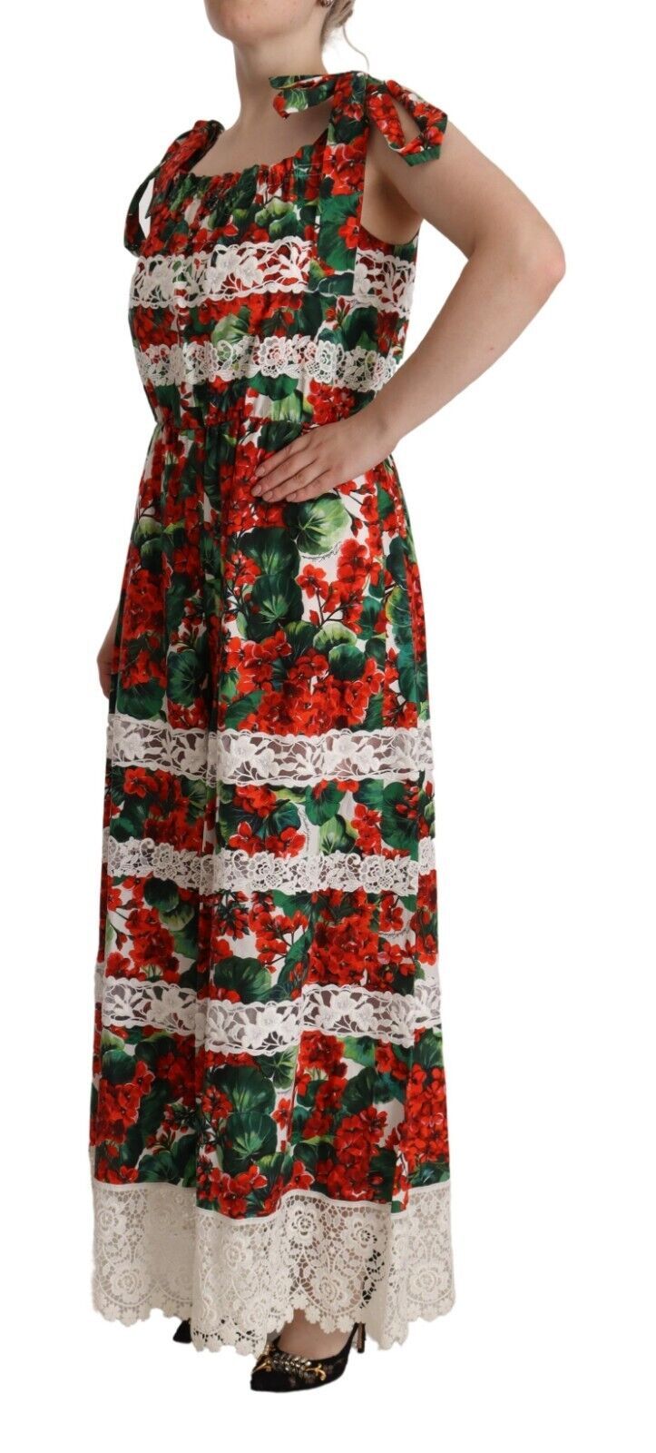 Dolce&Gabbana Geraniumtryck Spets Lång Maxi Damklänning – bild 2