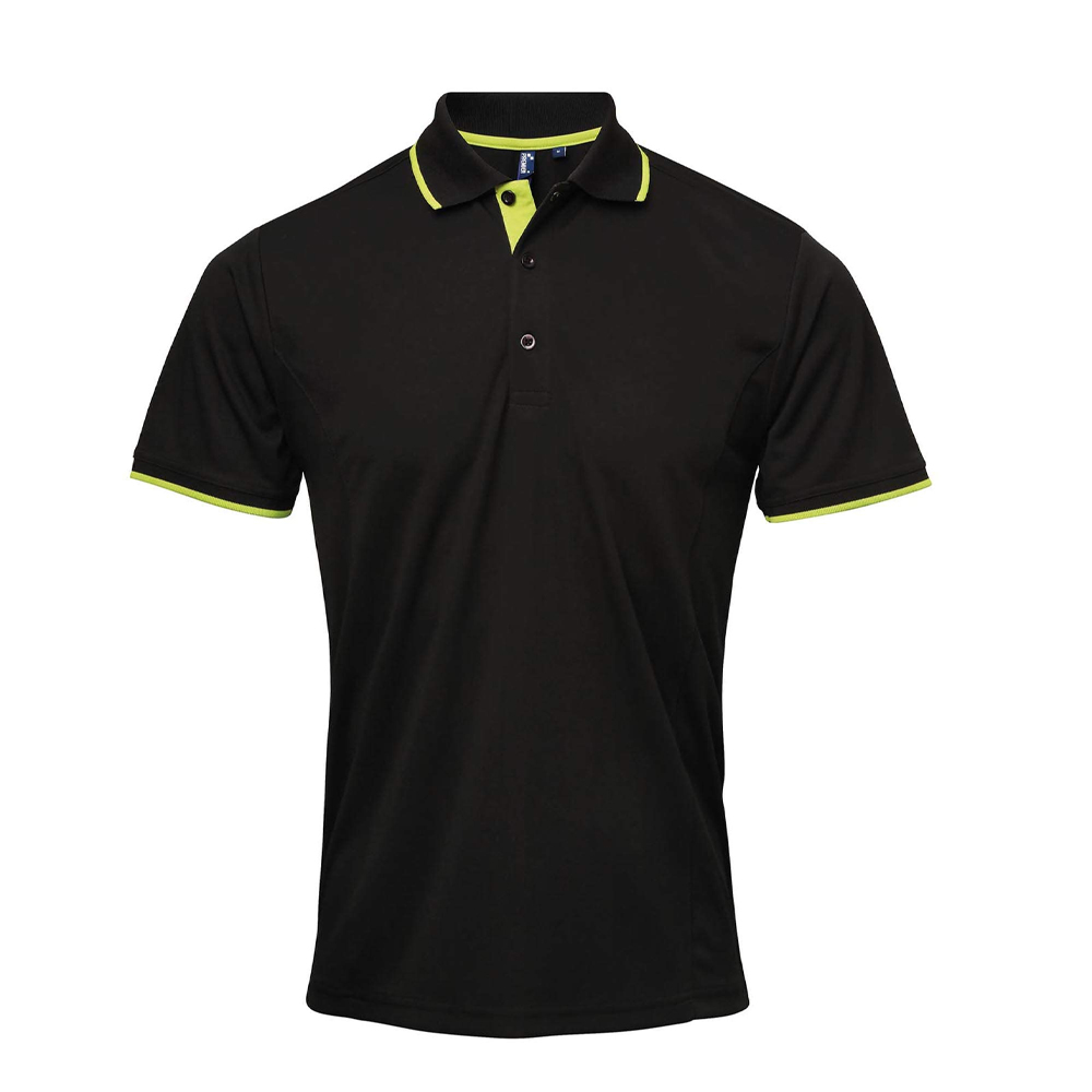 Thumbnail - Premier Mens Coolchecker Contrast Pique Polo Shirt (Schwarz/Limette)