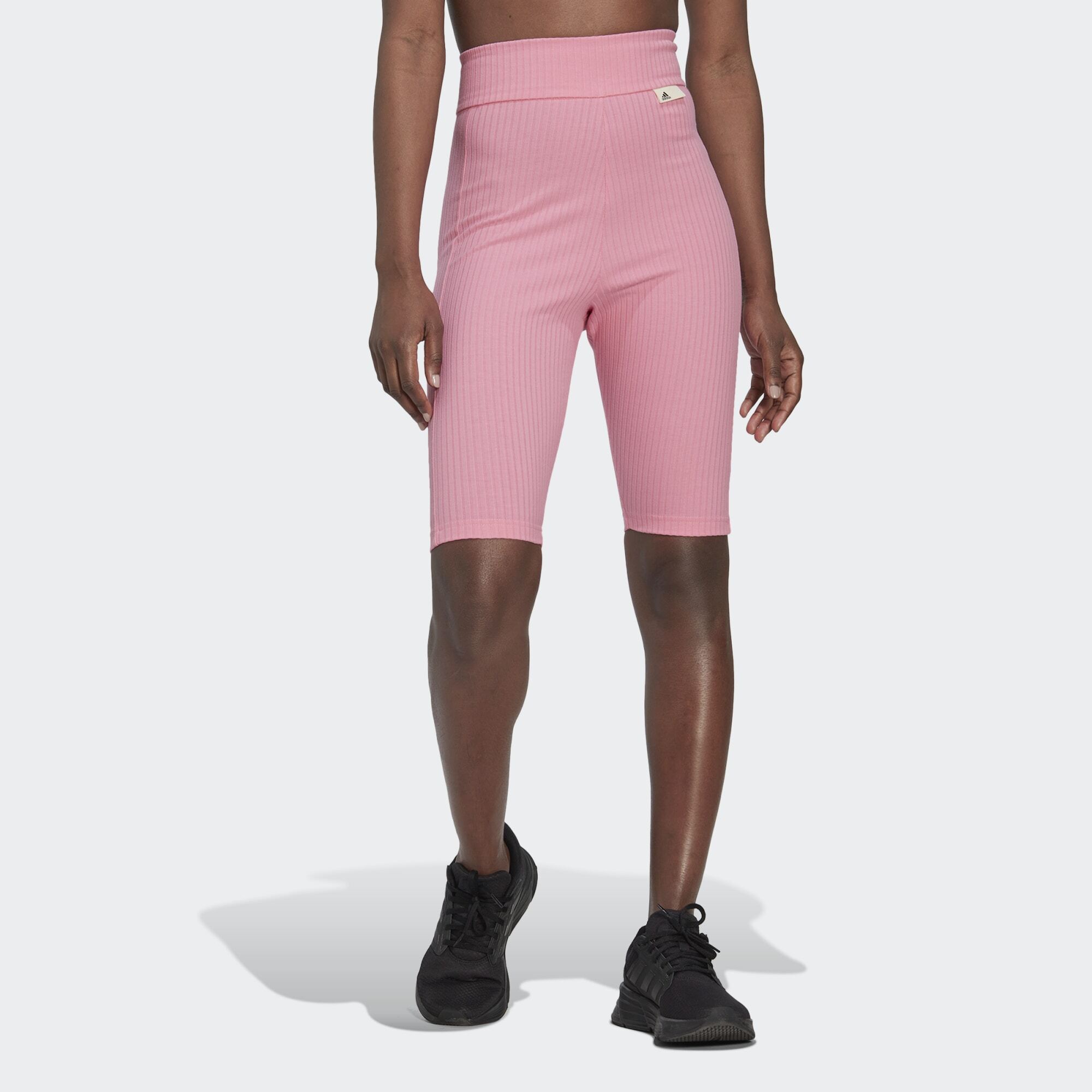 adidas Sportswear Womens Studio Lounge Ribbed Shorts - Pink Cotton - Size 2XS