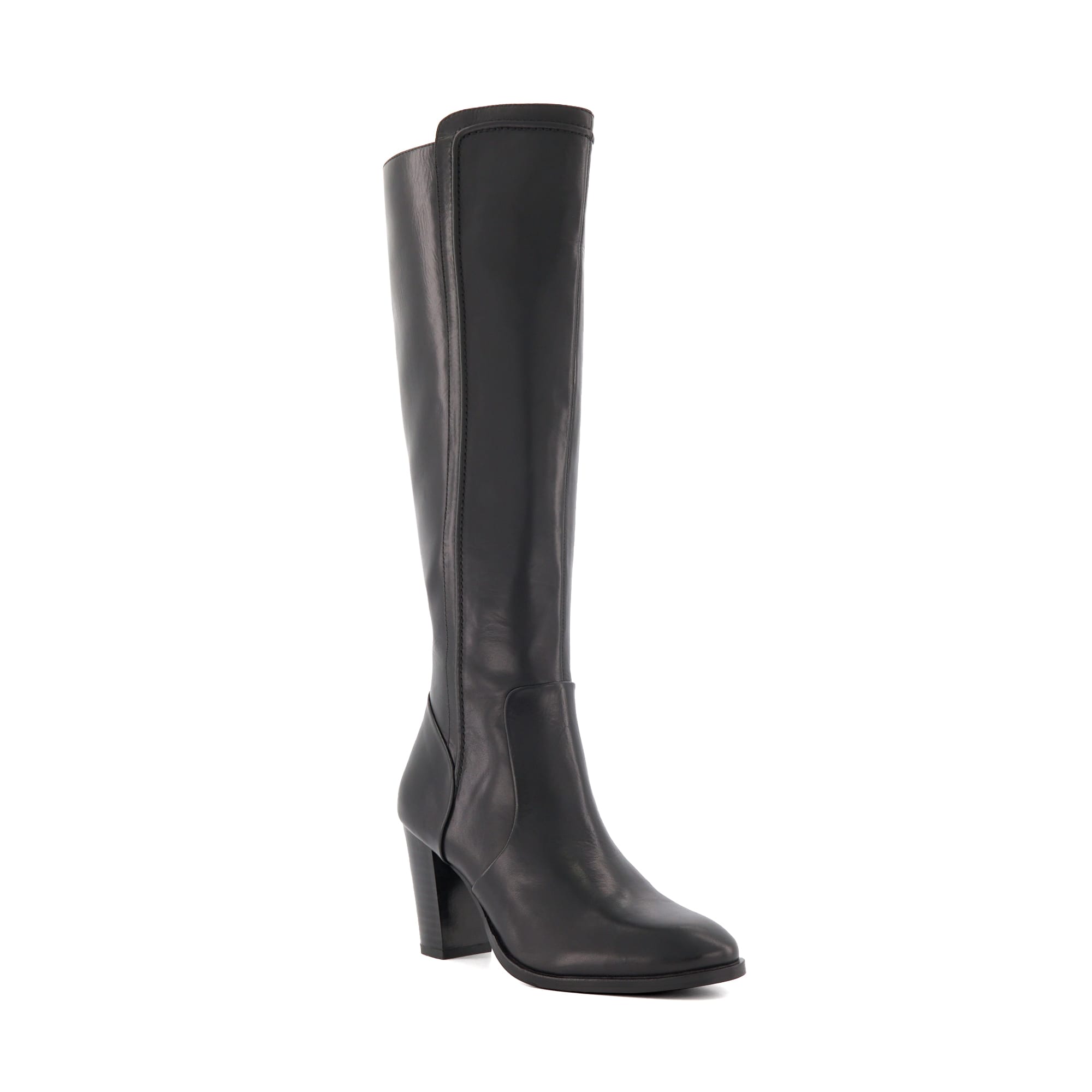 Dune London Womens LADIES – TIPPY 2 – Block Heeled Knee High Boots – Black Leather – Size UK 7