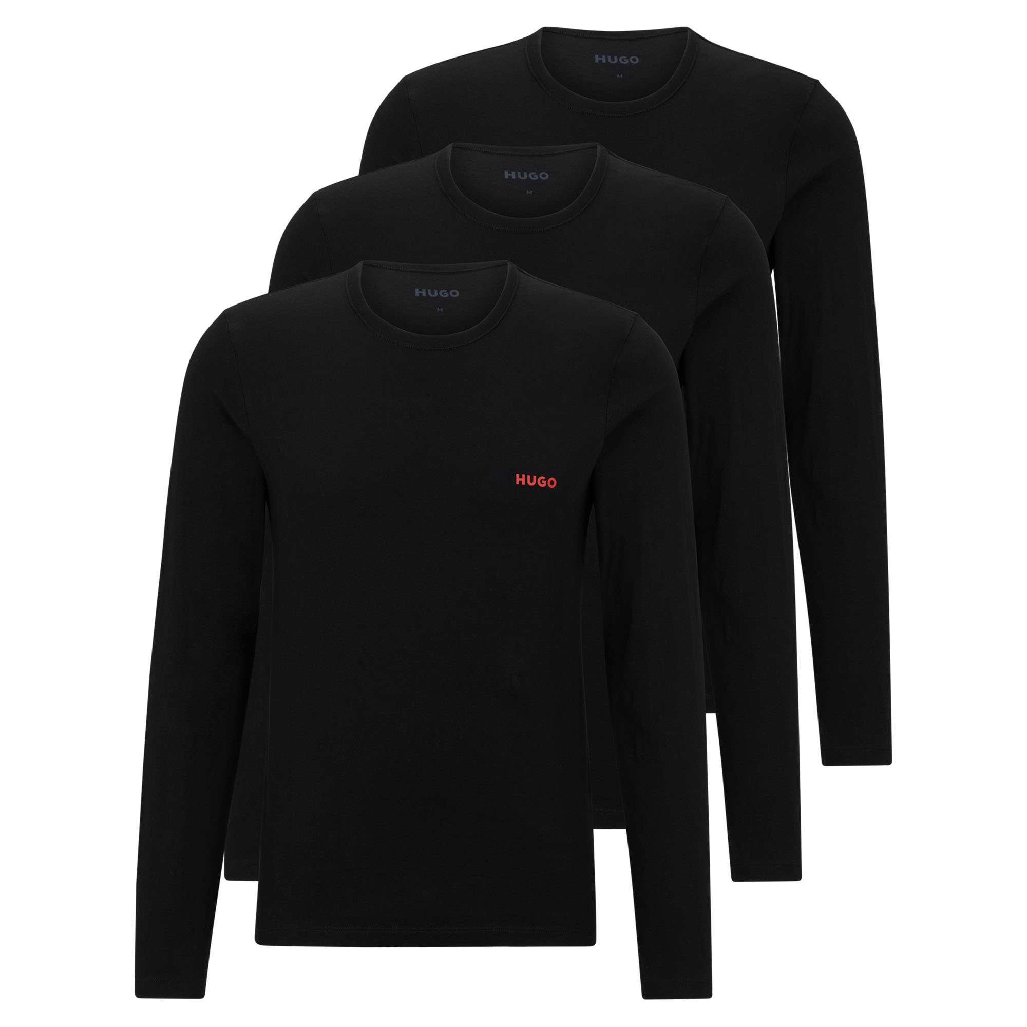 Hugo Mens Ls-Shirt Rn Triplet Longsleeve - Black Cotton - Size Large