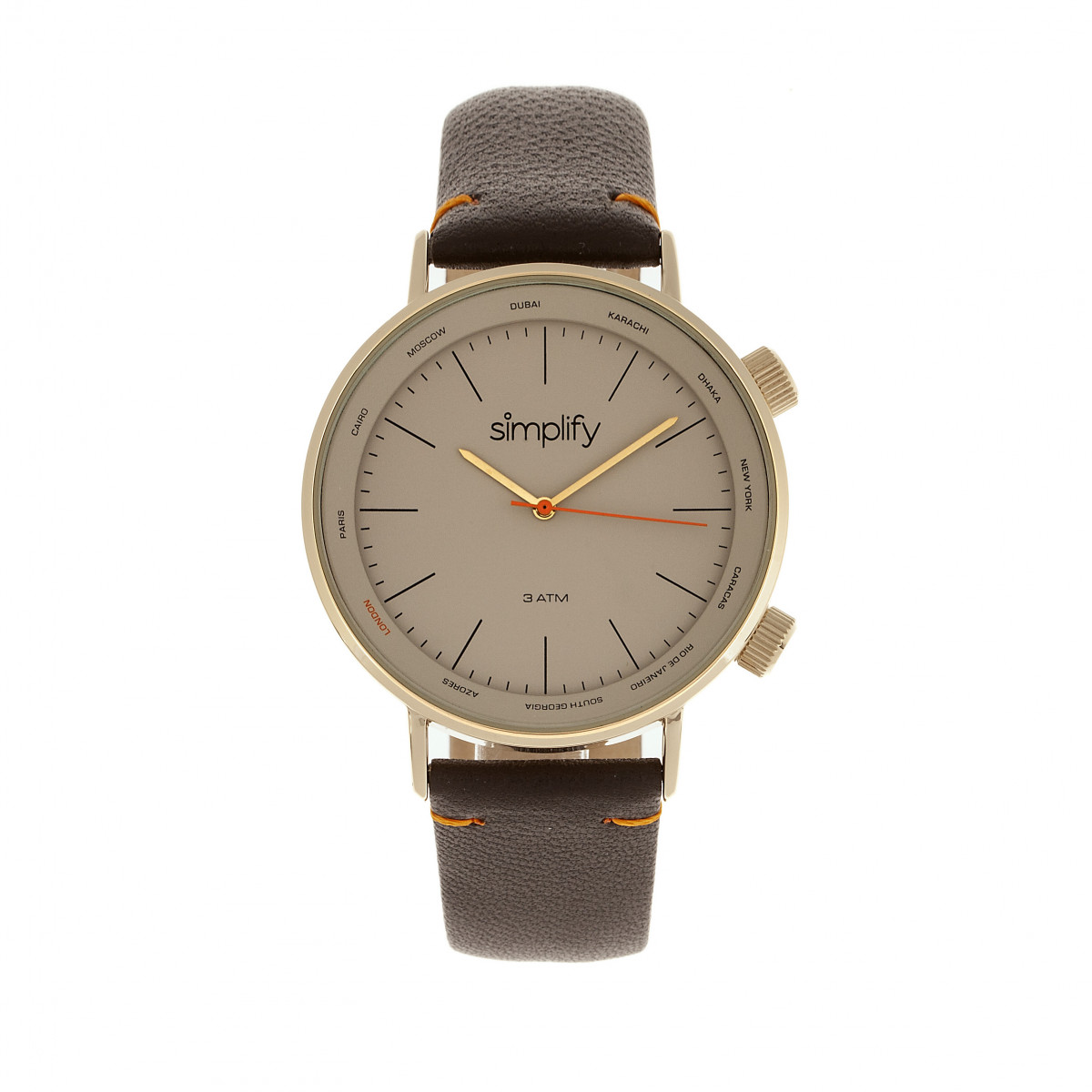 Simplify Unisex The 3300 Leather-Band Watch - Brown Stainless Steel - One Size