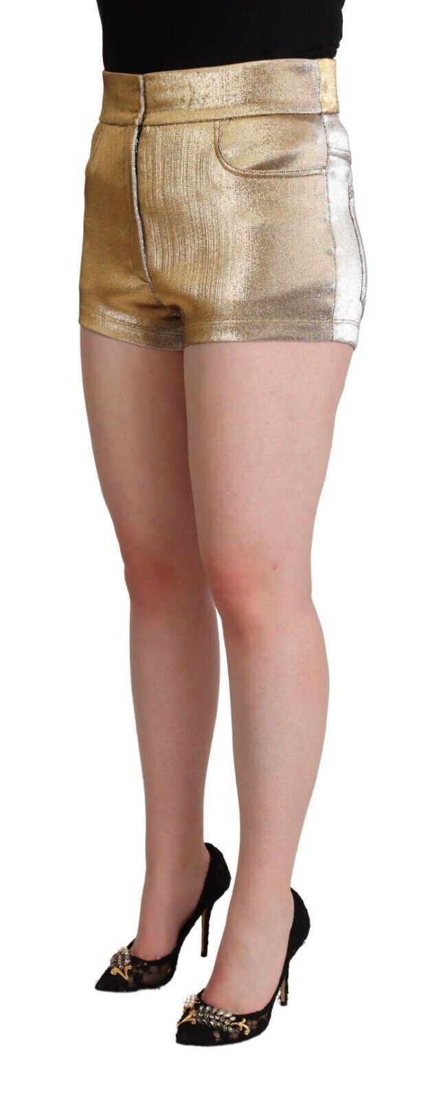 Dolce&Gabbana Metallisk Guld Bomull Midje Hotpants Kvinnotrustningar korta shorts dam – bild 2