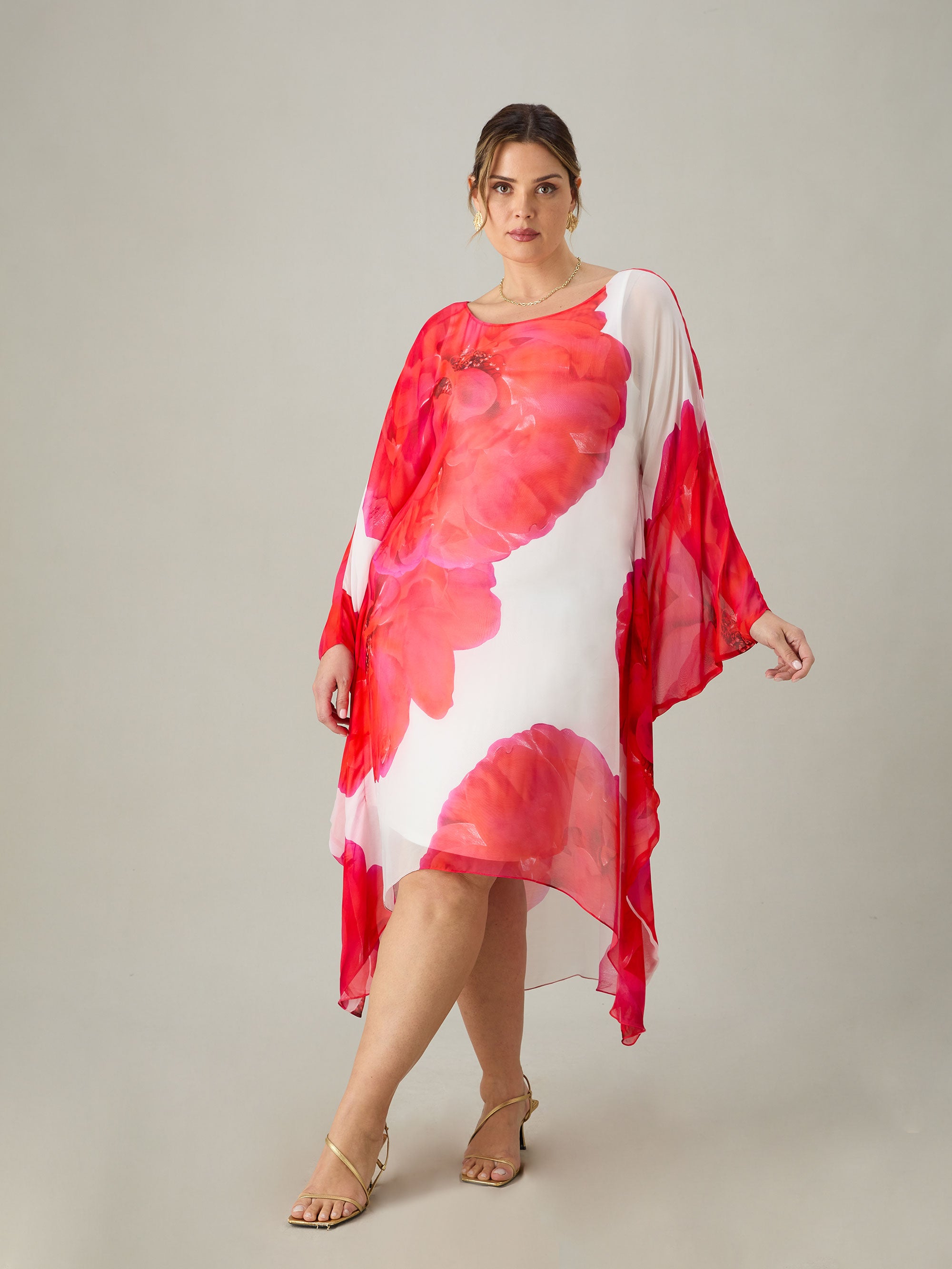 Live Unlimited Womens Red Floral Maxi Kaftan Dress - Size 20 UK