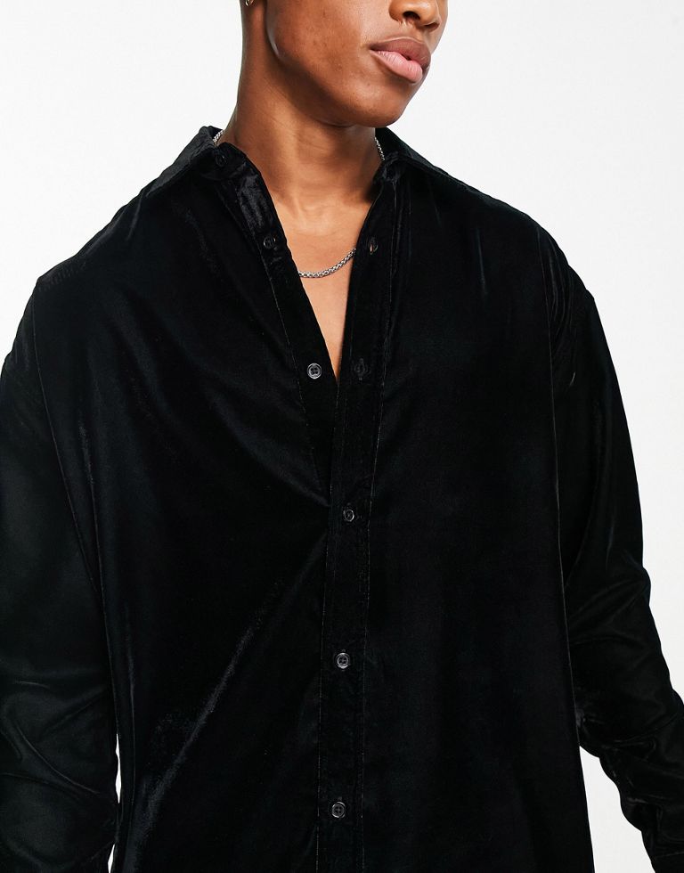 ASOS DESIGN oversized velvet shirt in black