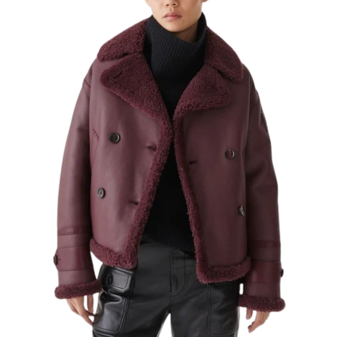 Belstaff Cedar Redwood Burgundy Sherling läderjacka dam – bild 2