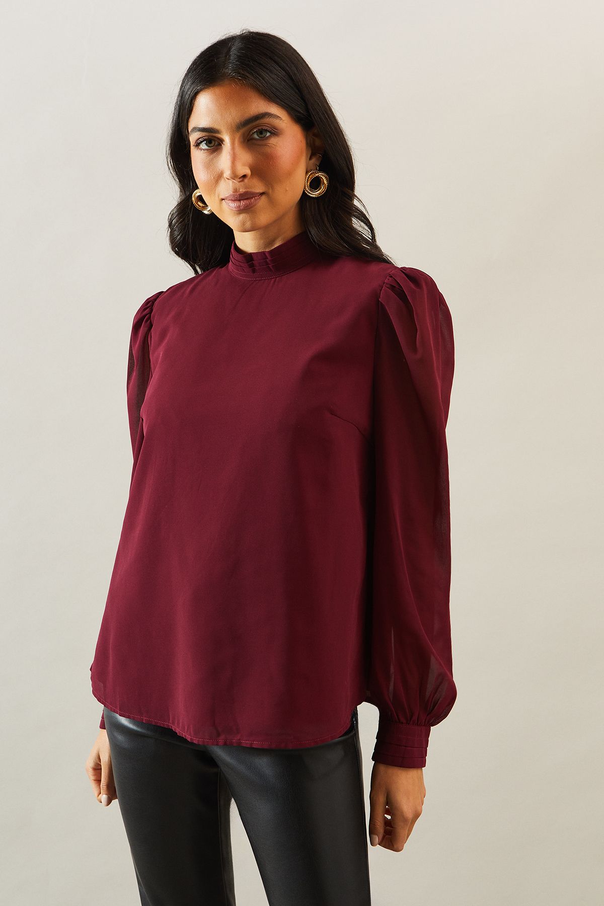 Wallis Womens Pleat Detail Georgette Top - Berry - Size 18 UK