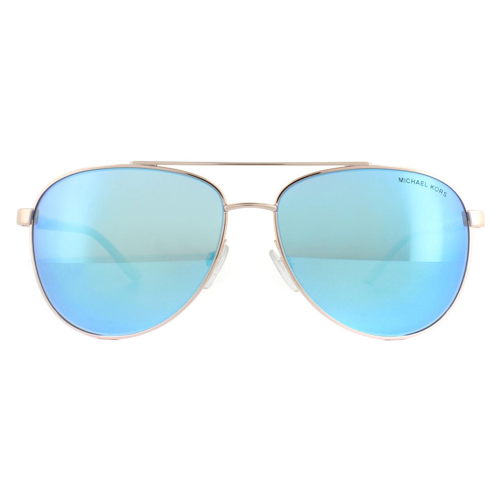 Michael Kors Aviator Womens Rose Gold White Blue Mirror Sunglasses Metal – One Size