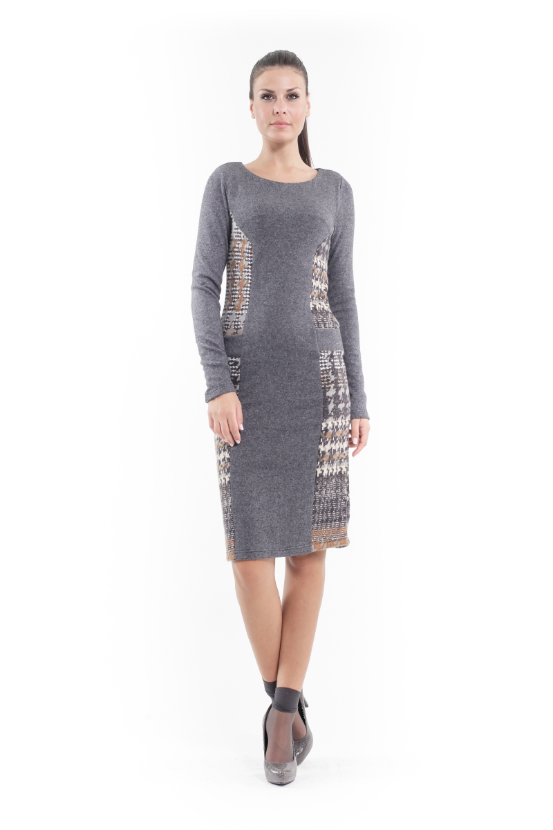 Thumbnail - Gemustertes gerades Pulloverkleid