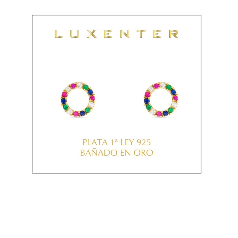 Luxenter Sterling Silver 925 örhängen med Multicolour Zirkonia i 18K gult guld Machi dam – bild 2