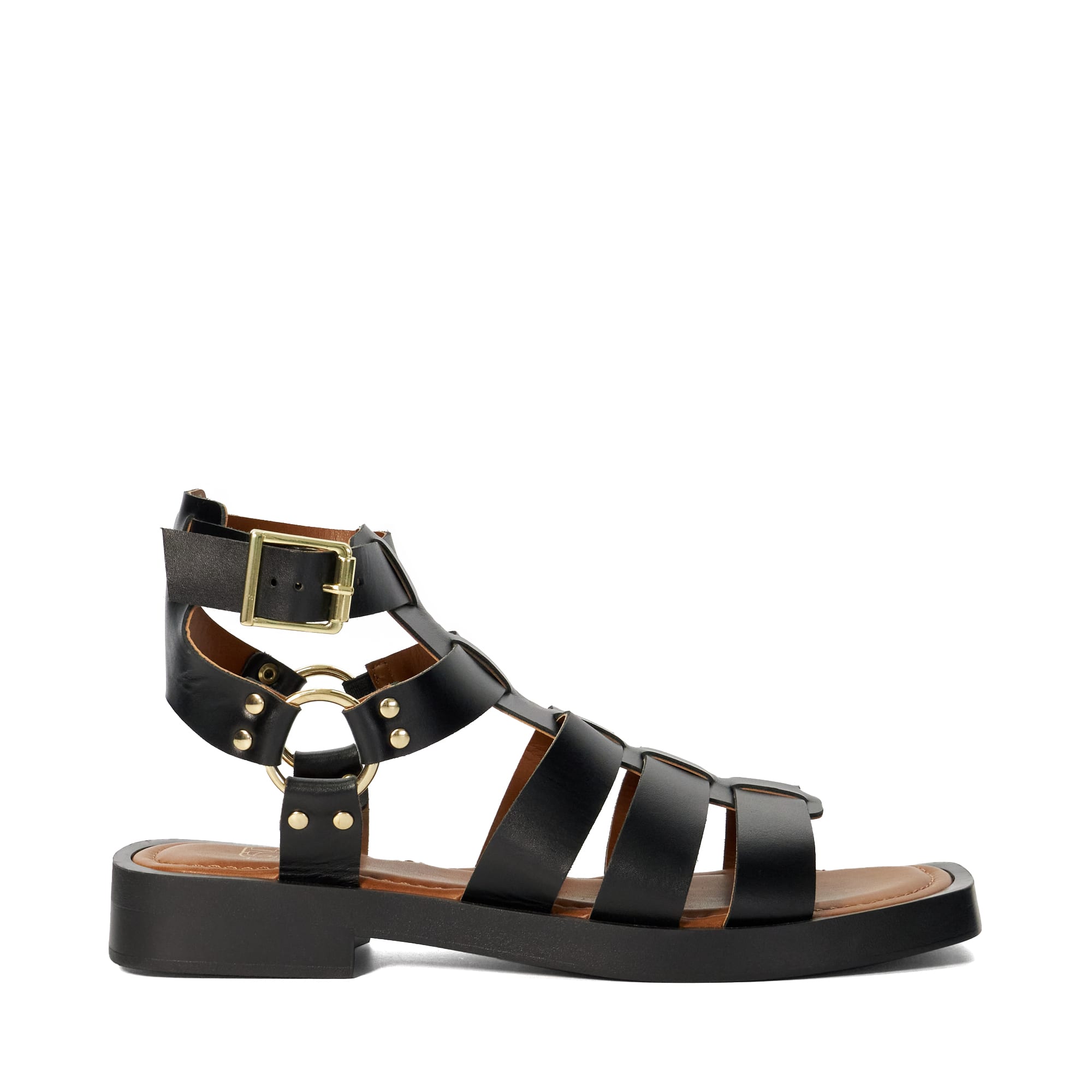 Dune London Womens Ladies Lynks – Wooden Sole Studded Gladiator Sandals – Black Leather – Size UK 3