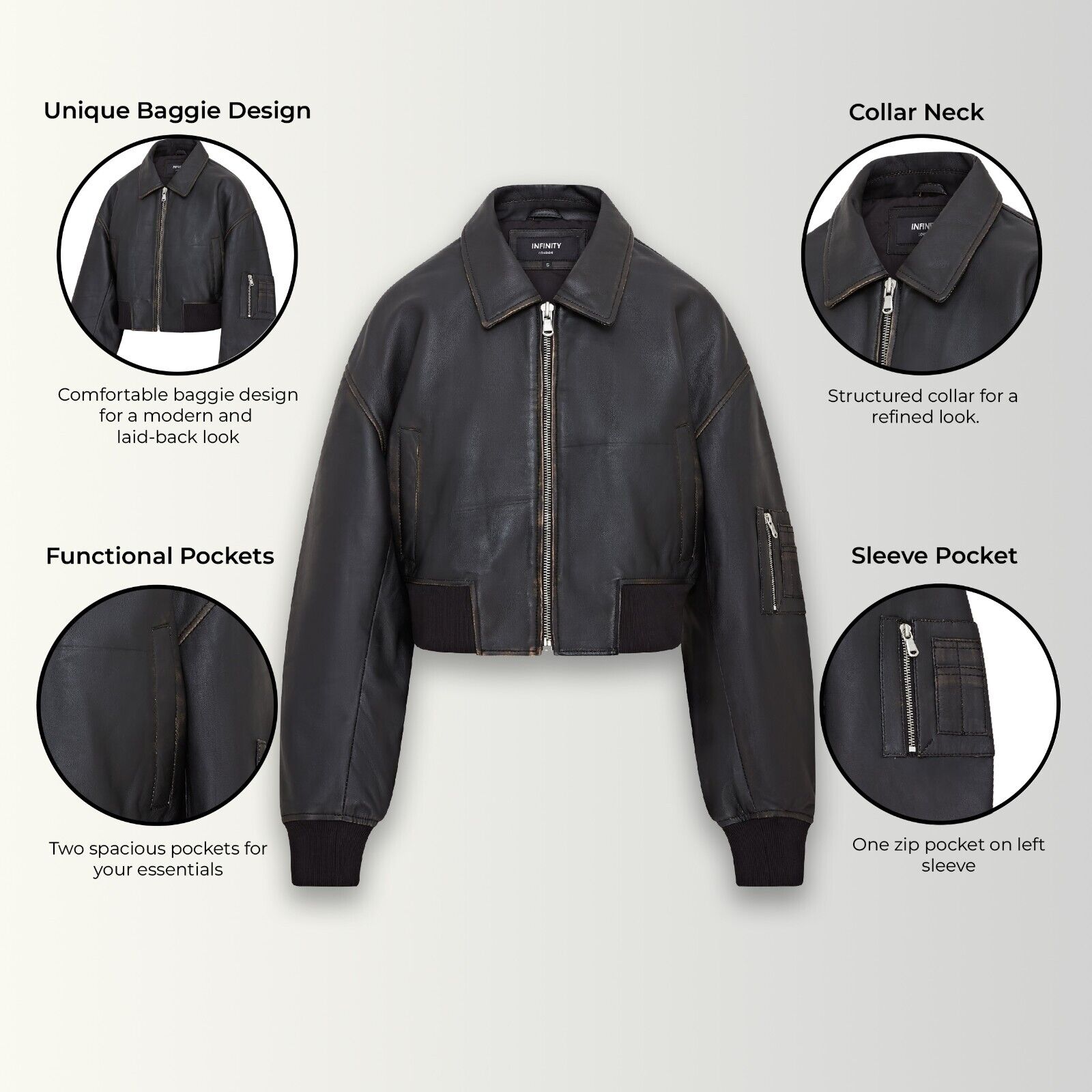 Infinity Leather Womens Oversized Leather MA-1 Bomber Jacket skinnjackor dam – bild 2