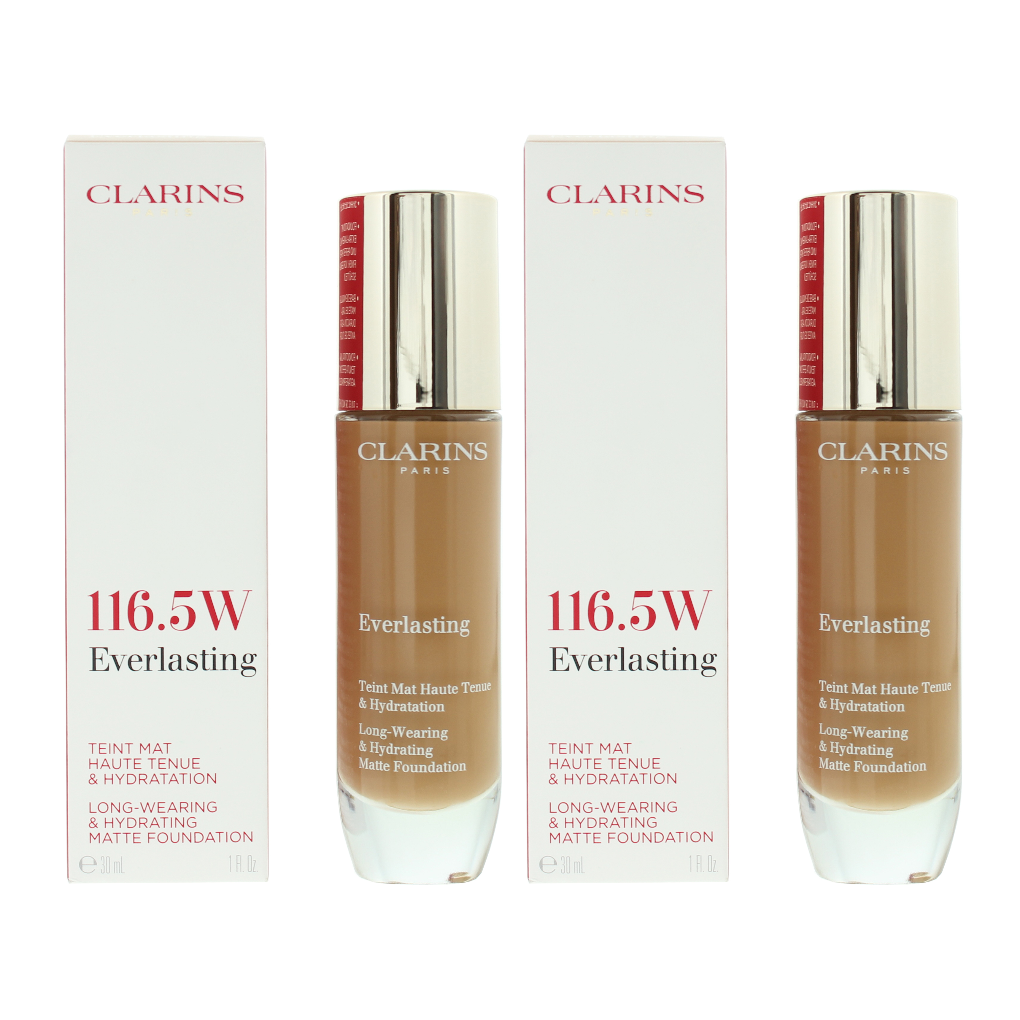 Clarins Womens Everlasting Long Wearing & Hydrating Foundation 30ml - 116.5W Coffee x 2 - NA - One Size