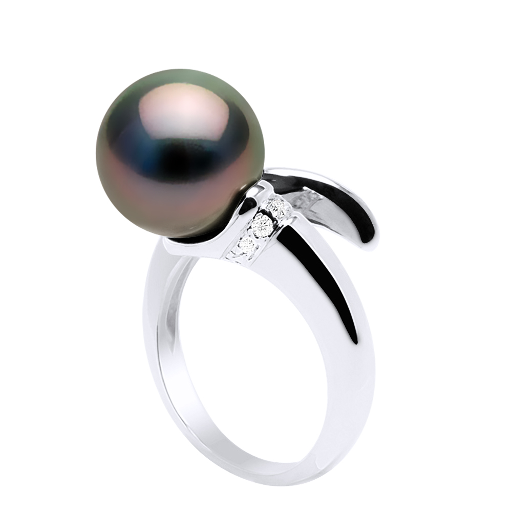 Thumbnail - Ringschmuck Prestige Spirale – Diamanten 0,10 ct – echte Tahiti-Zuchtperle rund 10–11 mm