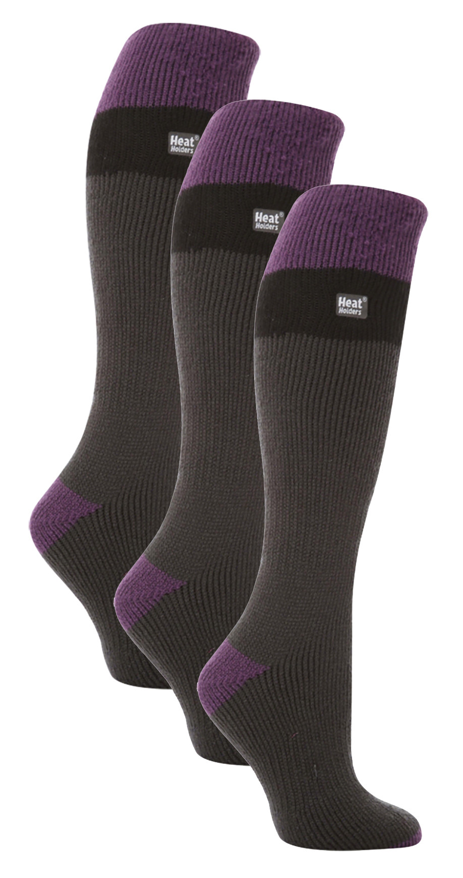 Thumbnail - Heat Holders - 3er Pack Damen Thermo-Kniestrümpfe | Dicke Winter-Ski-Socken 2.3 TOG für Frauen - Anthrazit / Lila