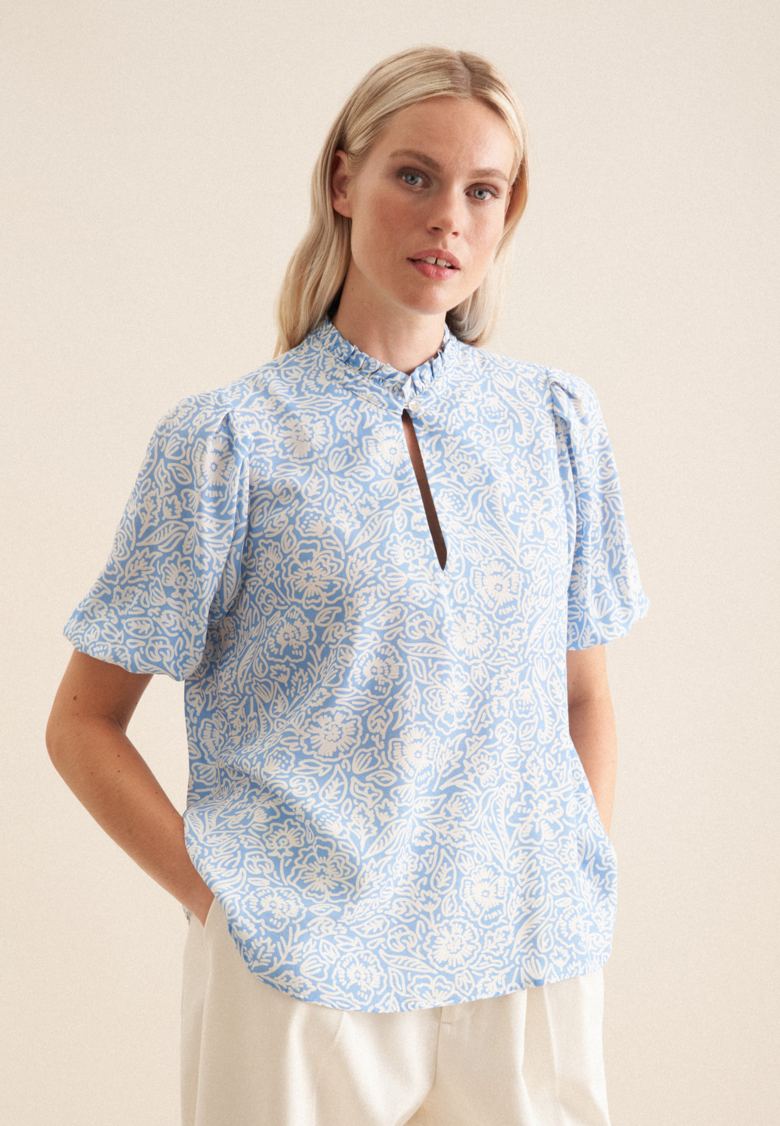 Thumbnail - Shirtbluse Damen Mittelblau