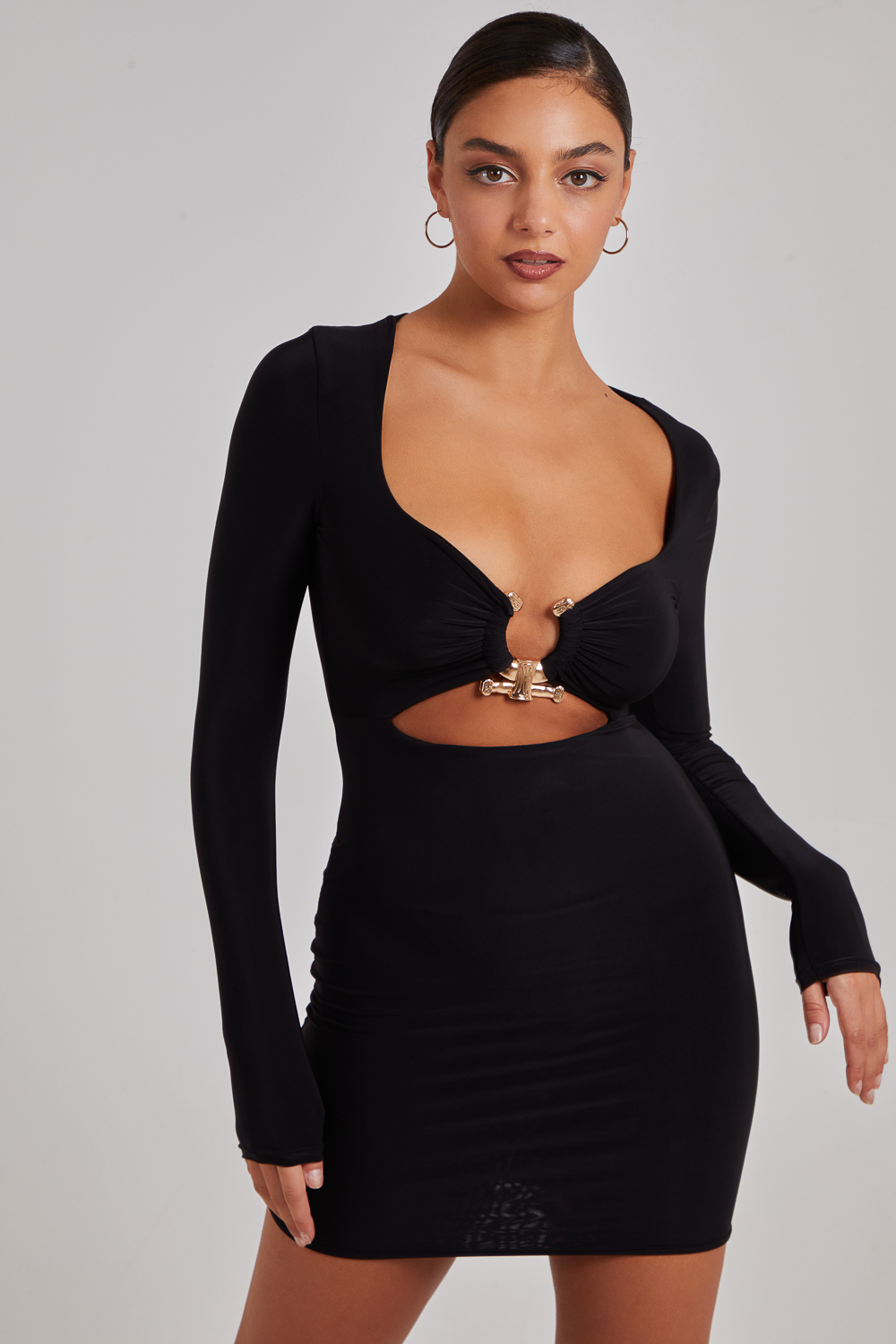 Pink Vanilla Womens Gold Trim Slinky Cut Out Dress - Black - Size Medium