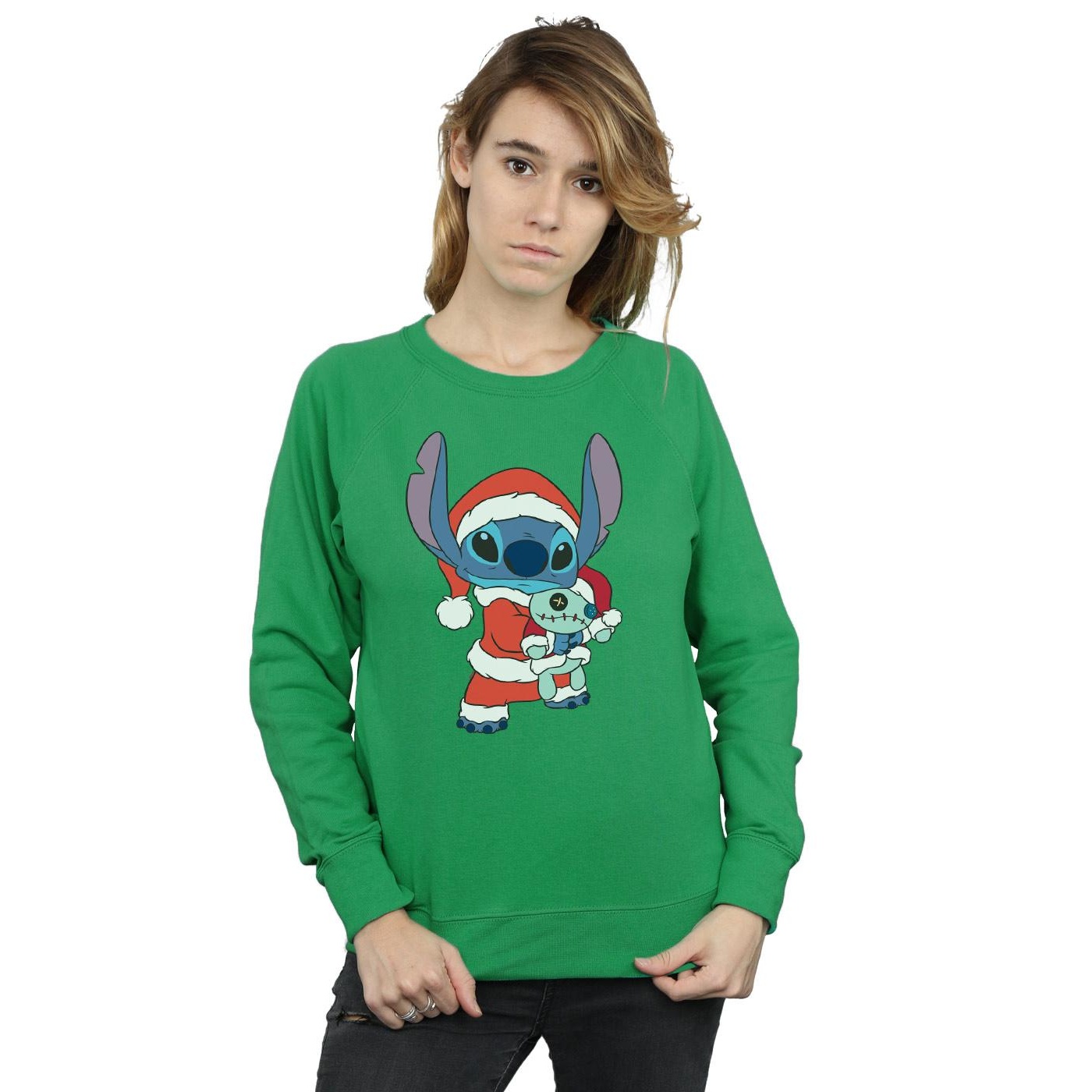 Disney Womens/Ladies Lilo And Stitch Stitch Christmas Sweatshirt (Irish Green) dam – bild 2