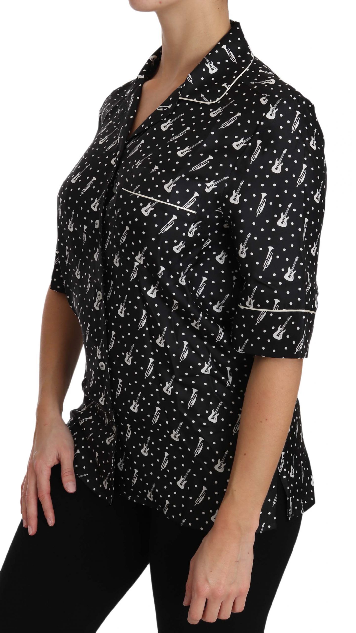 Dolce&Gabbana Damers Svart Gitarr - och Trumpettryck Silkesblus – bild 2